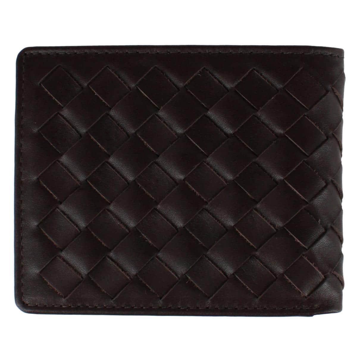 Lazzaro Lattice Weave Leather Bi-Fold Wallet - Dark Brown