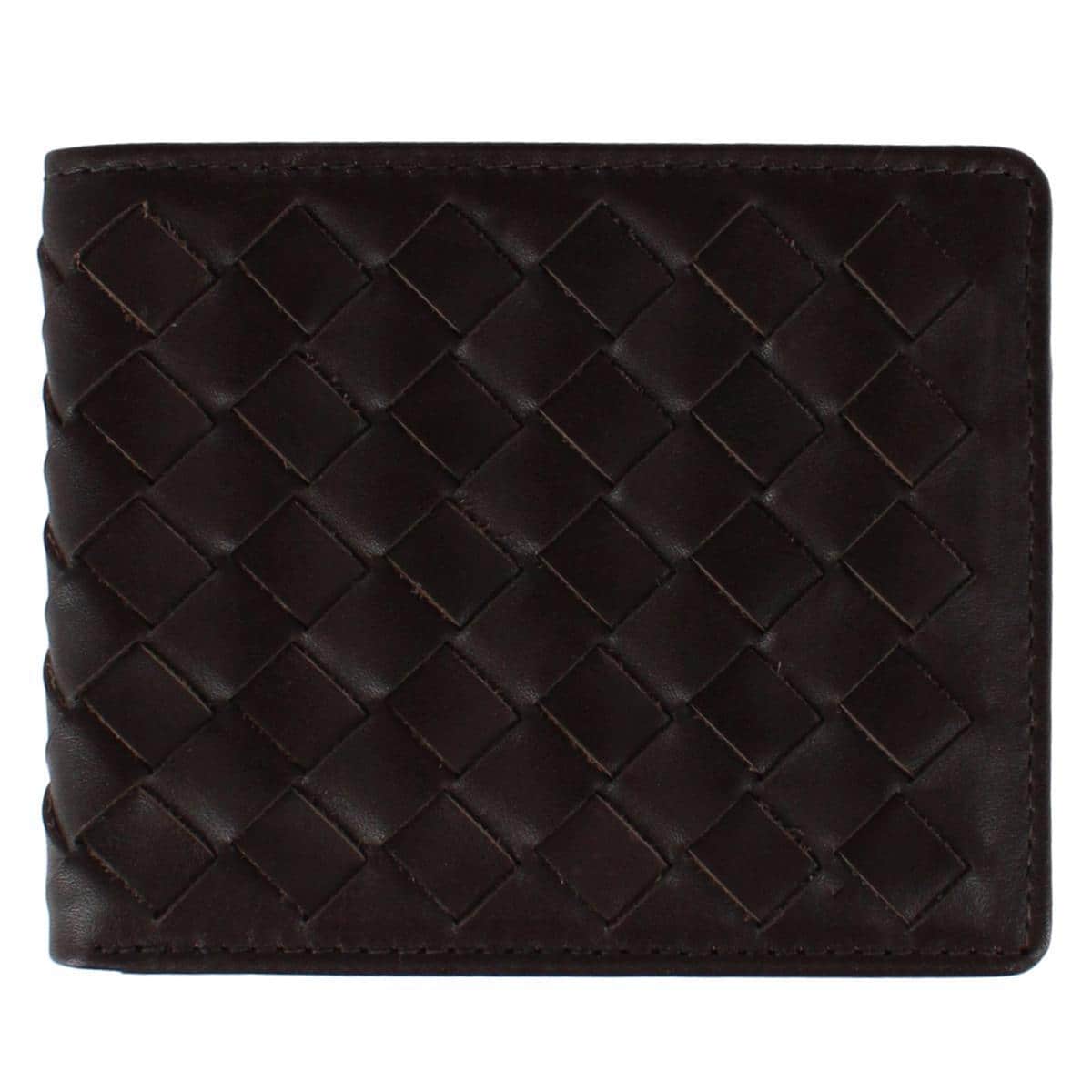 Lazzaro Lattice Weave Leather Bi-Fold Wallet - Dark Brown