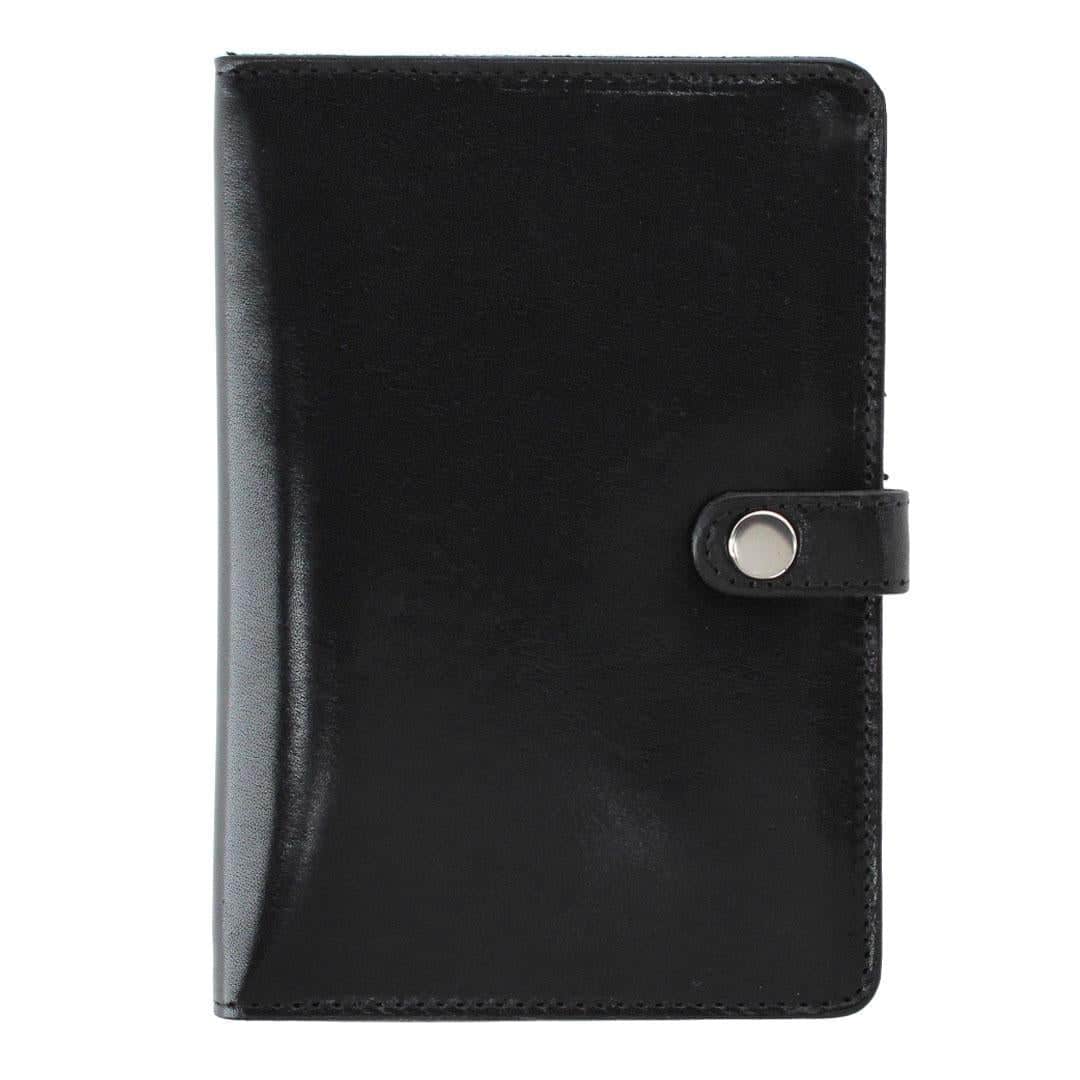 Zaiden Italian Cortina Leather Snap Closure Passport Wallet - Black