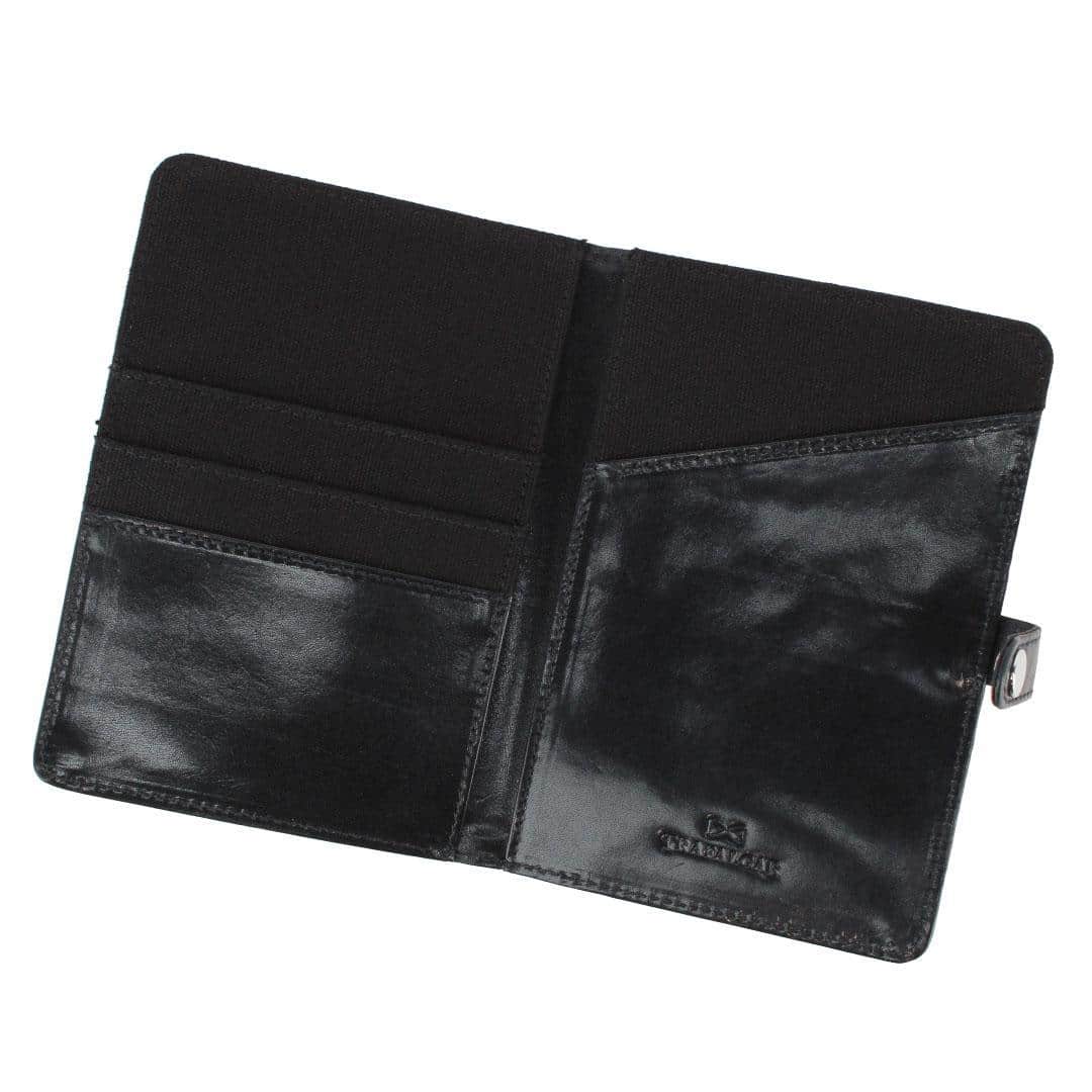 Zaiden Italian Cortina Leather Snap Closure Passport Wallet - Black