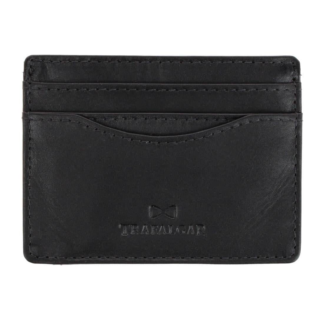 Orion Curved Side Slot Leather Card Case - Black
