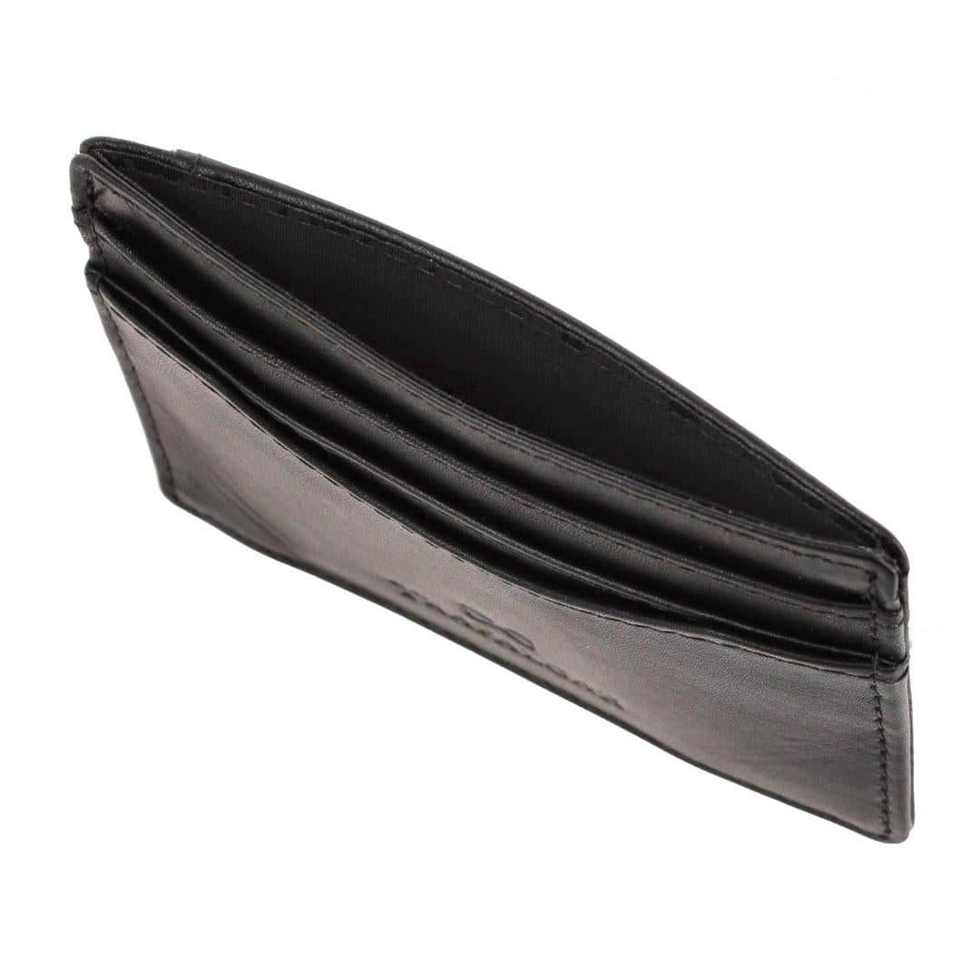 Orion Curved Side Slot Leather Card Case - Black