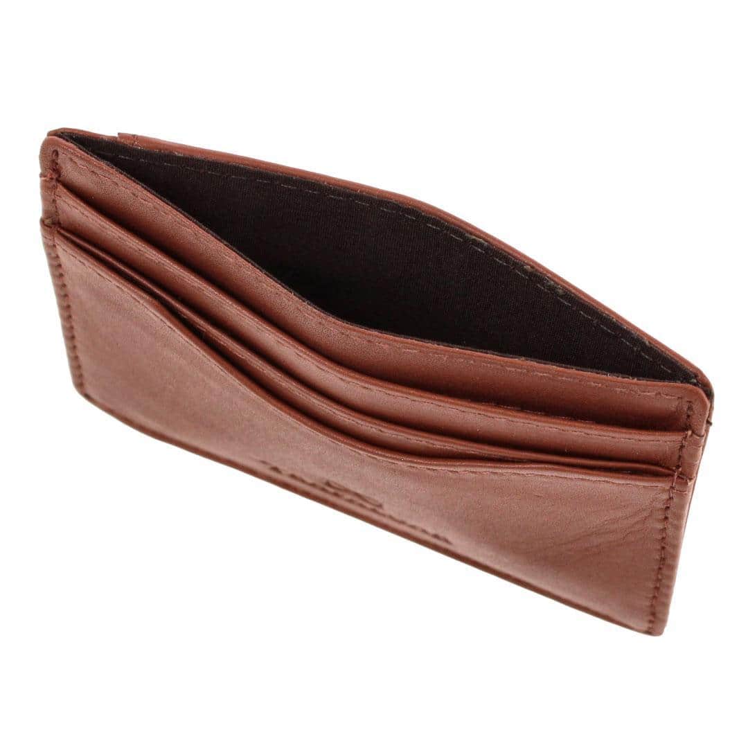 Orion Curved Side Slot Leather Card Case - Tan