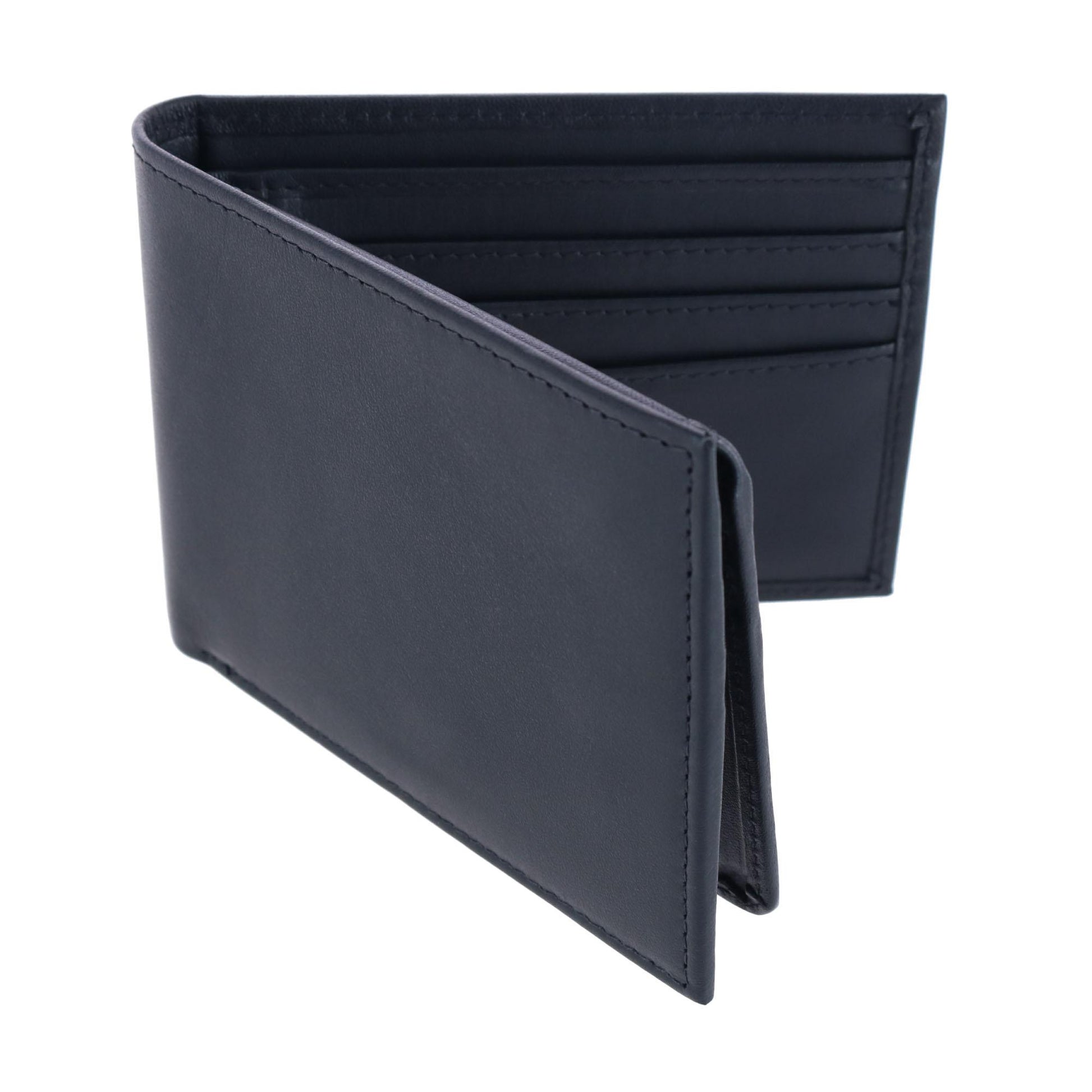 Sergio Genuine Leather RFID Bi-Fold Passcase Wallet - Black
