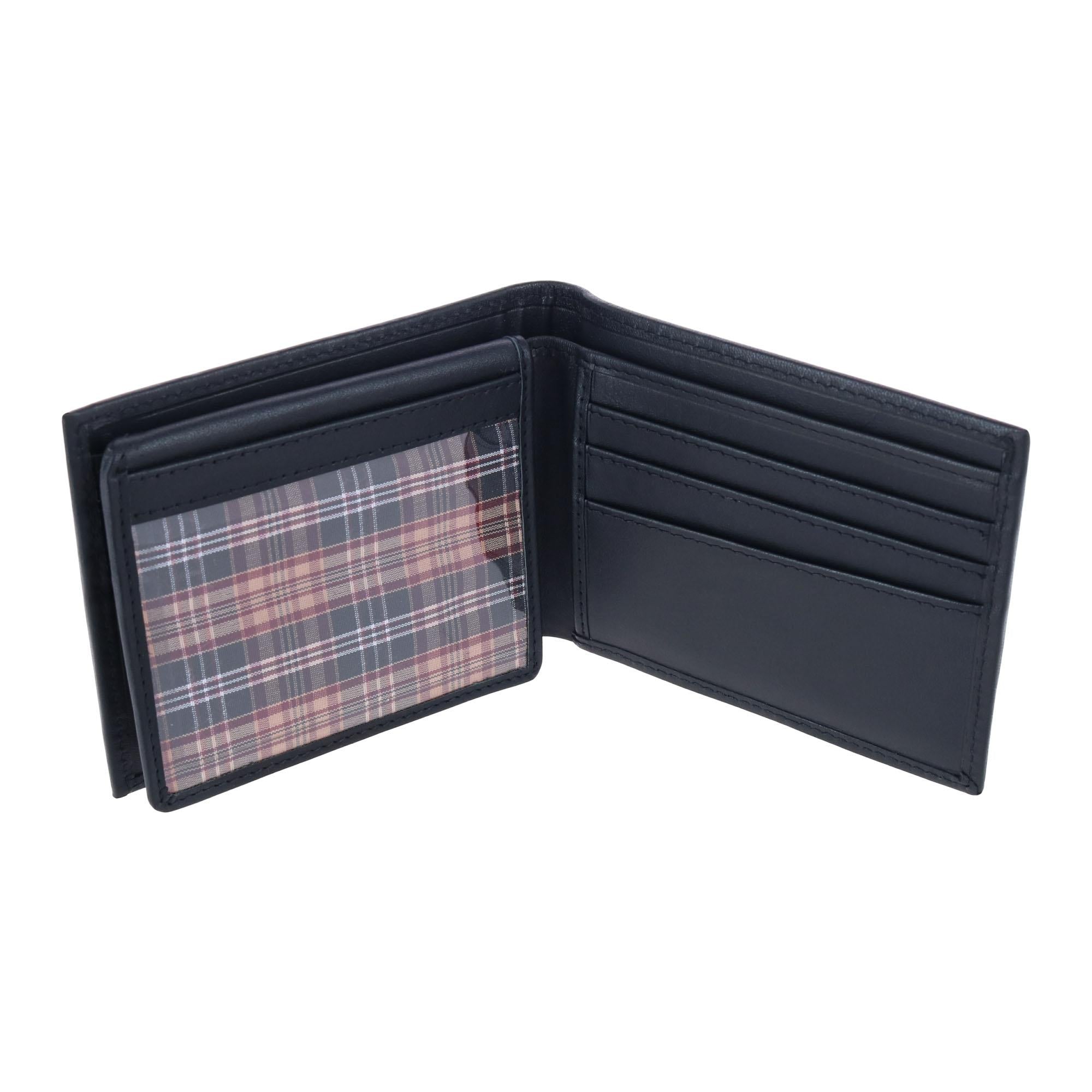 Sergio Genuine Leather RFID Bi-Fold Passcase Wallet - Black