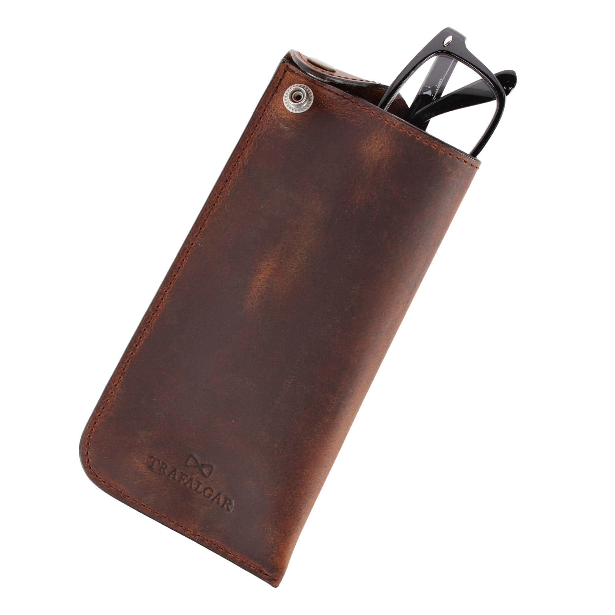 Doyle Crazy Horse Leather Snap Closure Glass Case - Tan