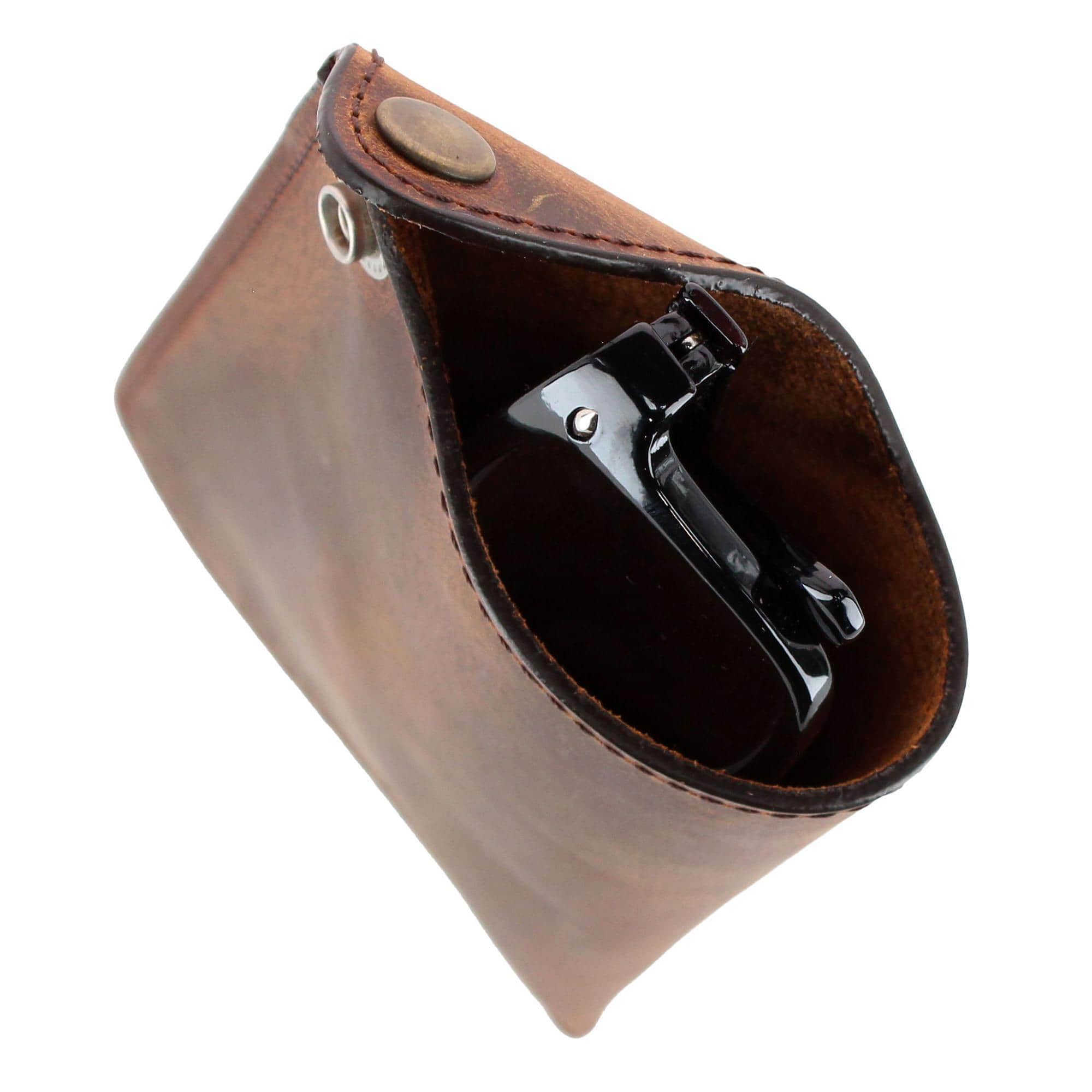 Doyle Crazy Horse Leather Snap Closure Glass Case - Tan