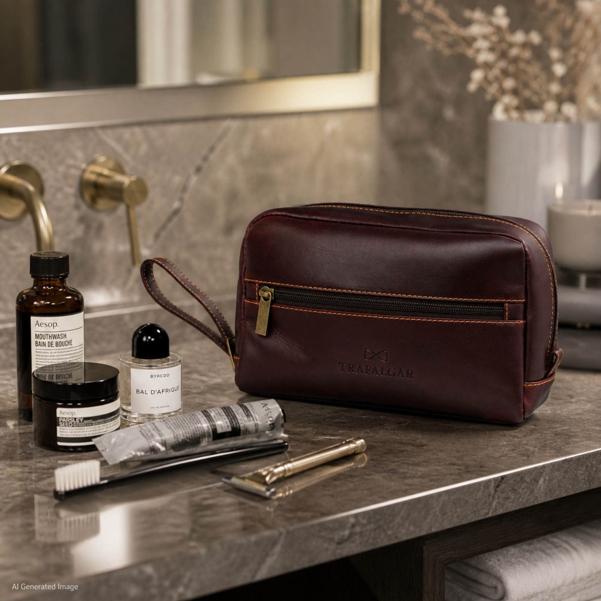 Henson Genuine Leather Travel & Personal Item Bag - Brown
