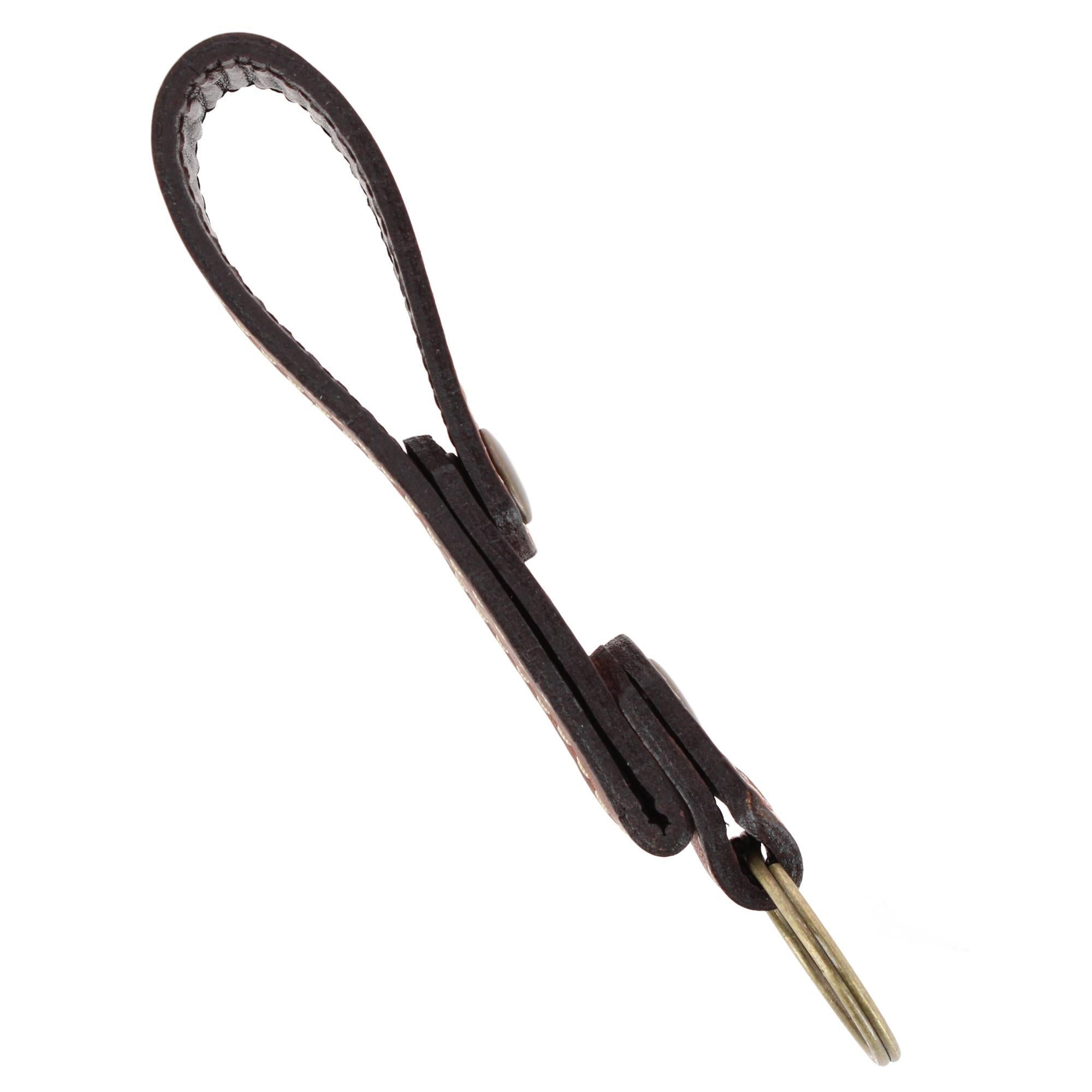 Battuta Removable Snap Vintage Bison Leather Keyring - Brown
