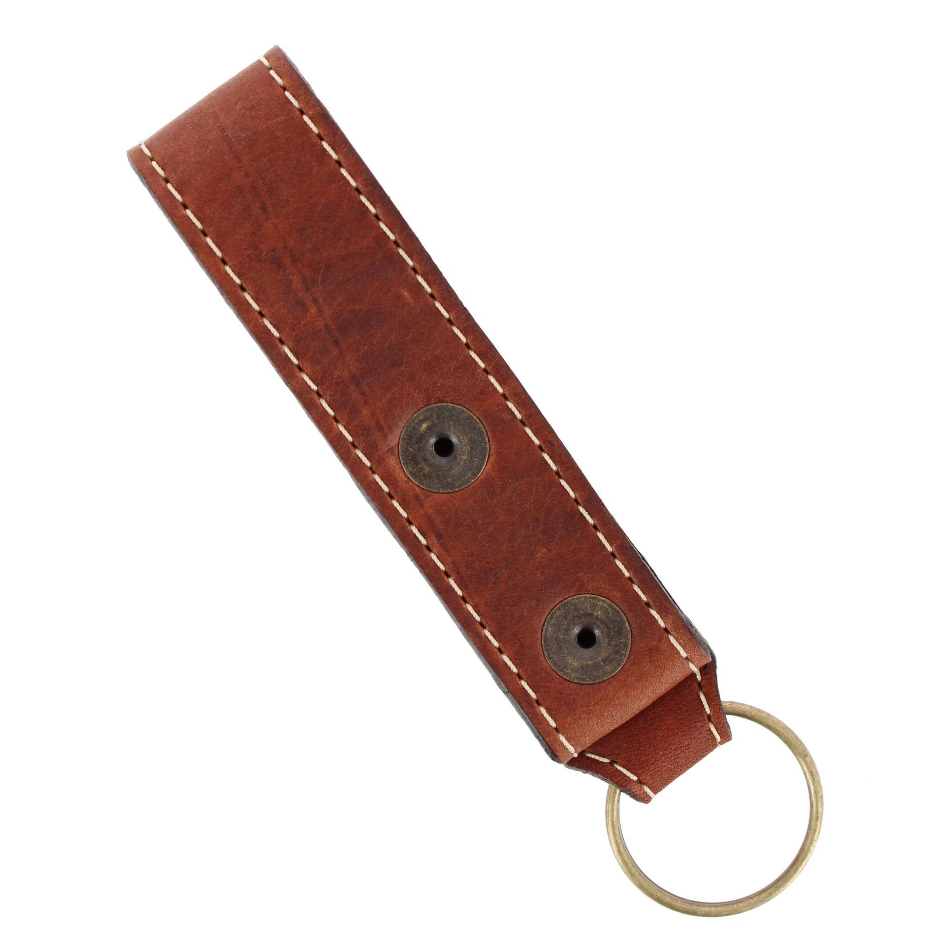 Battuta Removable Snap Vintage Bison Leather Keyring - Brown