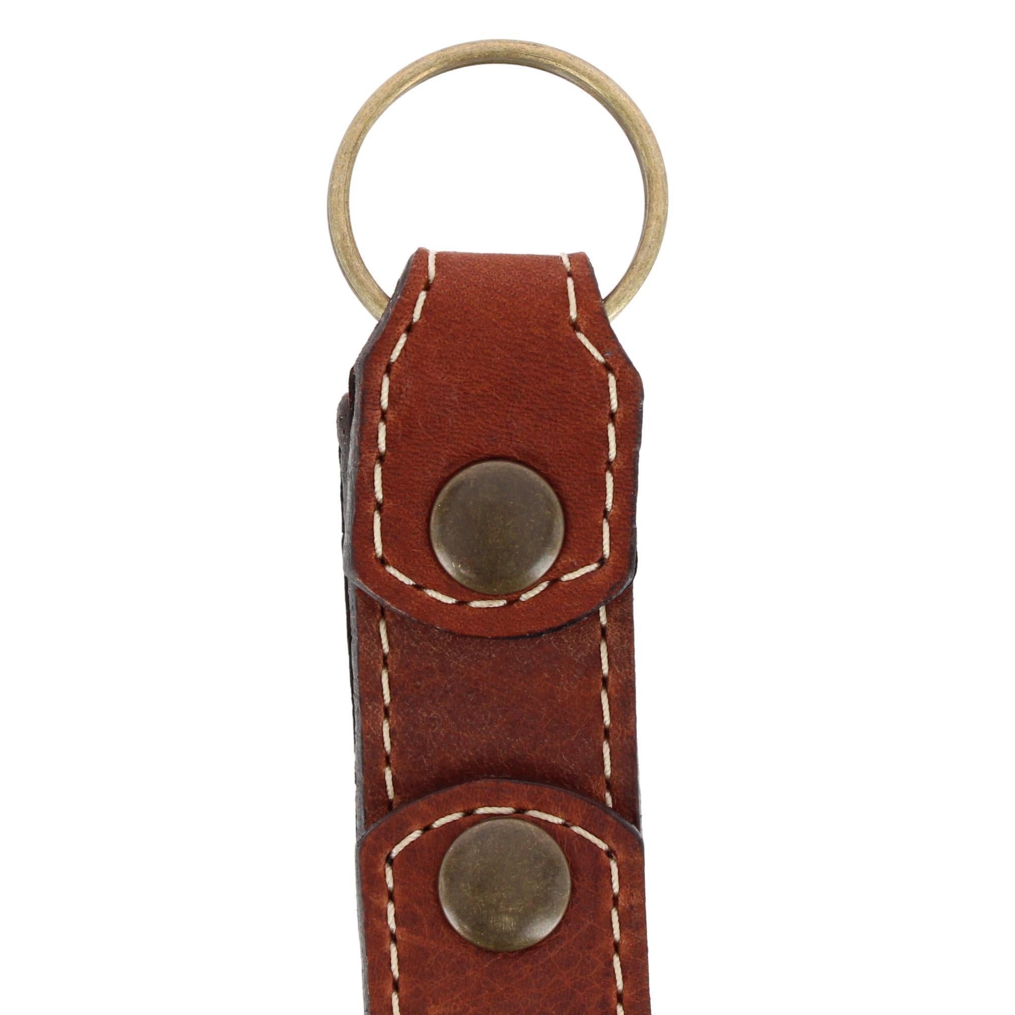 Battuta Removable Snap Vintage Bison Leather Keyring - Brown
