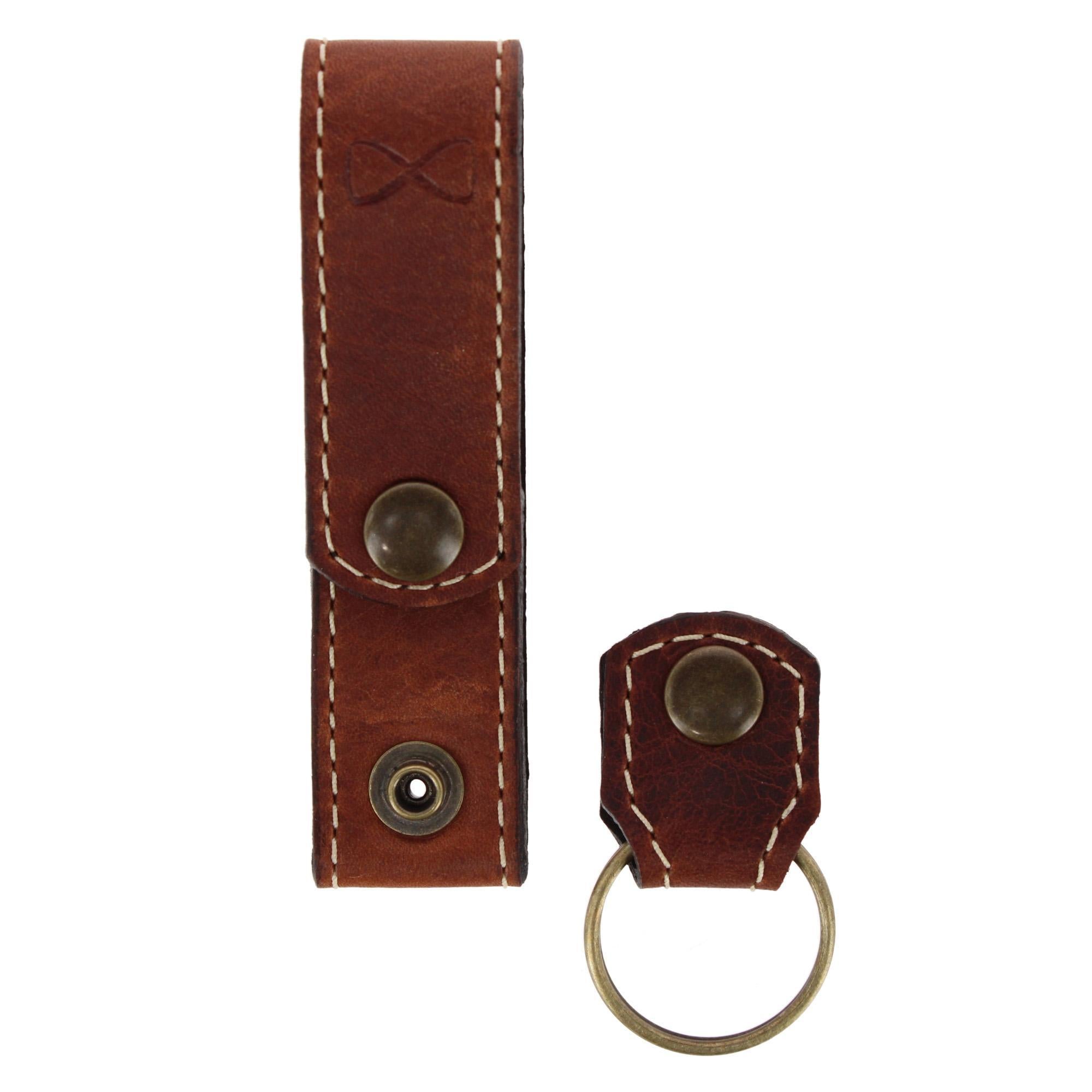 Battuta Removable Snap Vintage Bison Leather Keyring - Brown