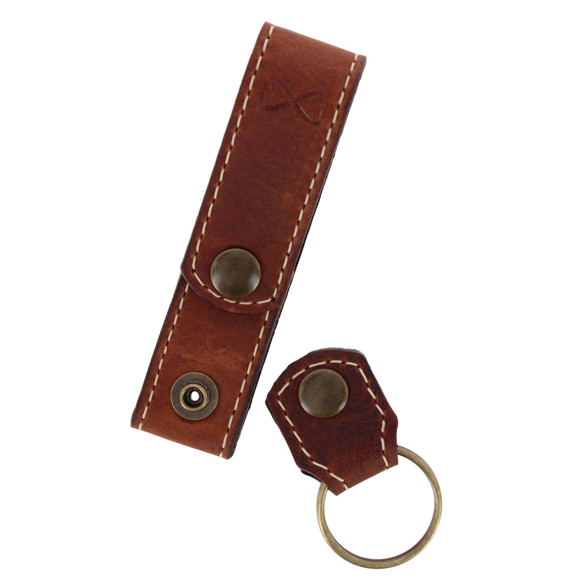 Battuta Removable Snap Vintage Bison Leather Keyring - Brown
