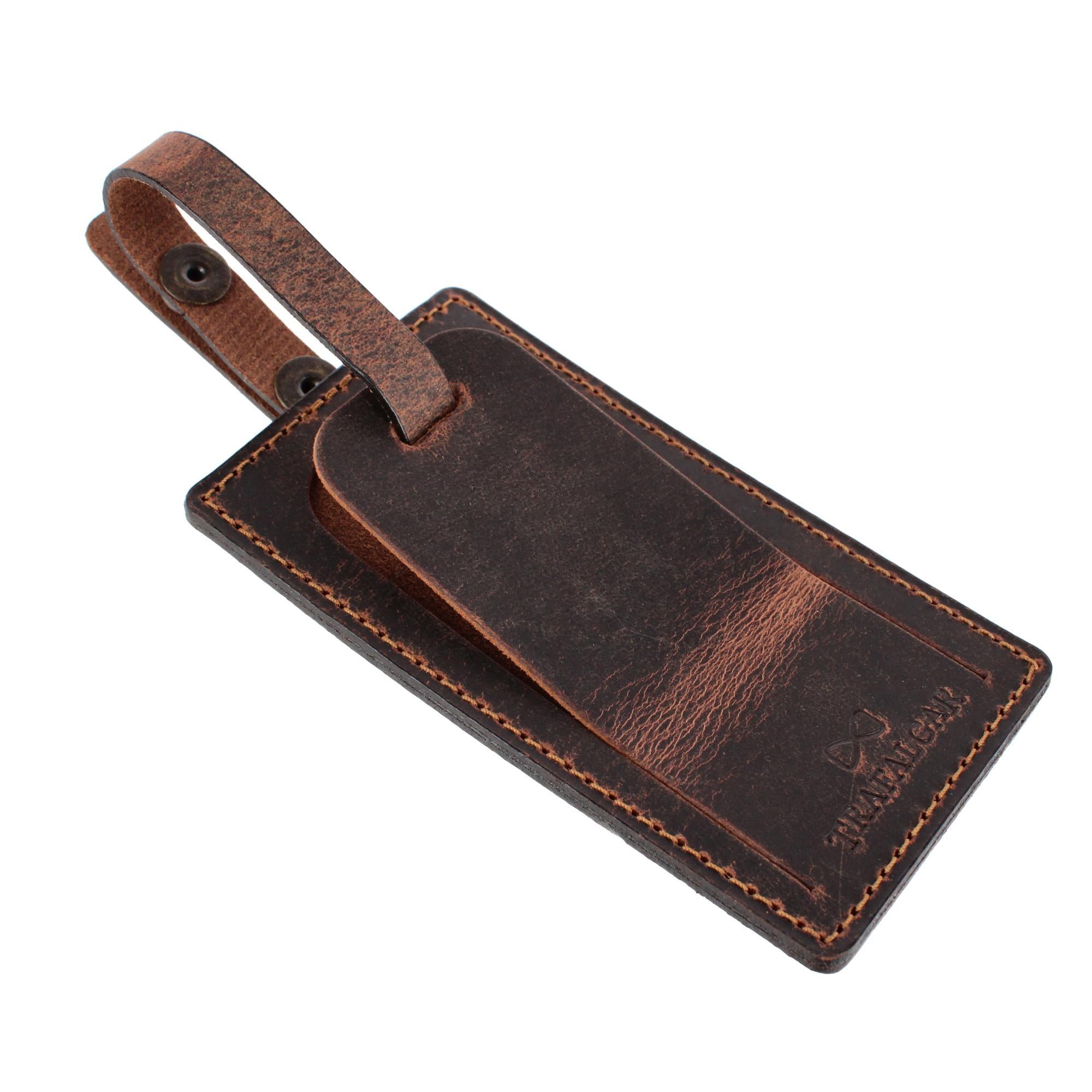 Bly Genuine Oil Tanned Leather Luggage Tag - Brown