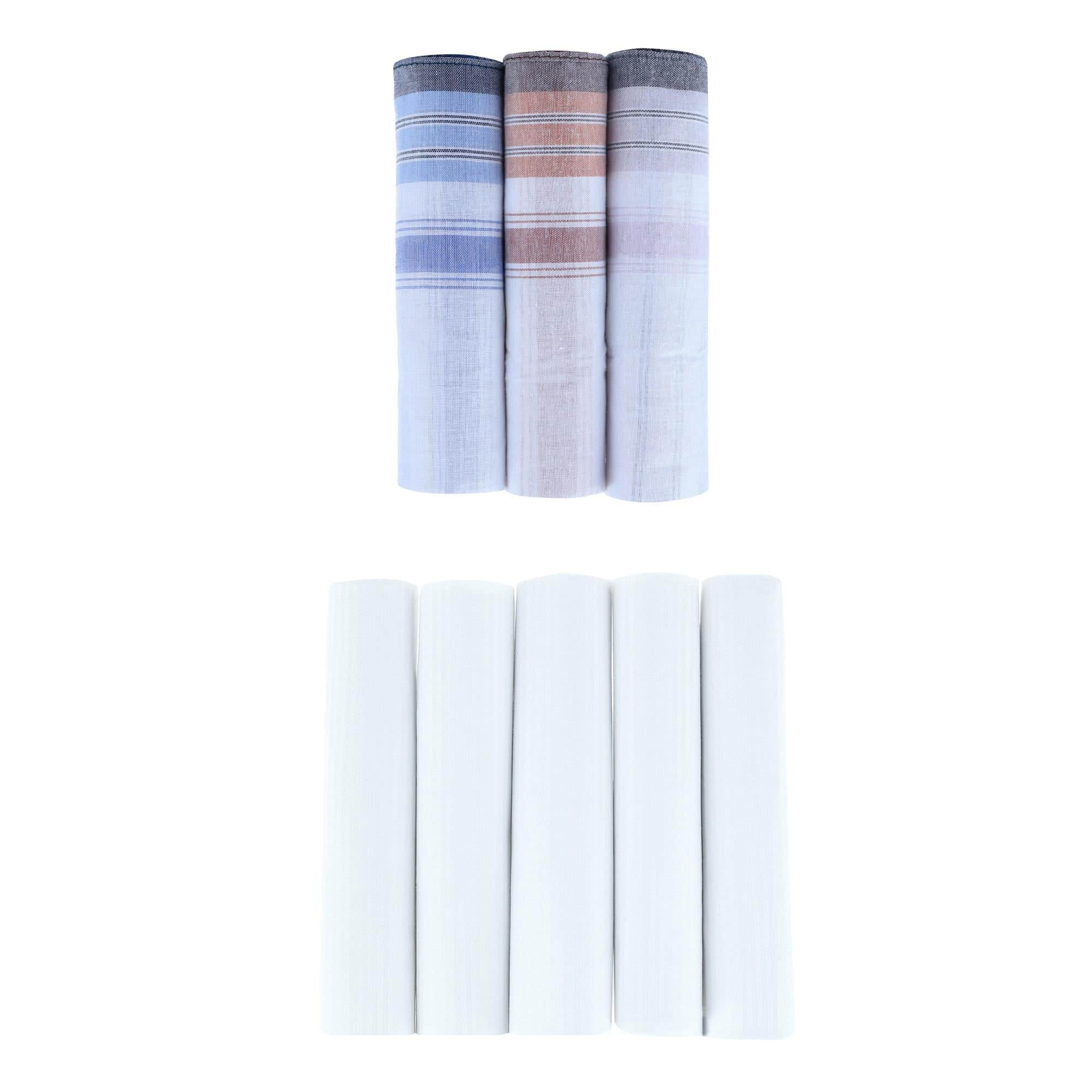 Premium 5 Pack and Checked 3 Pack Cotton Handkerchiefs Set - Multi Color