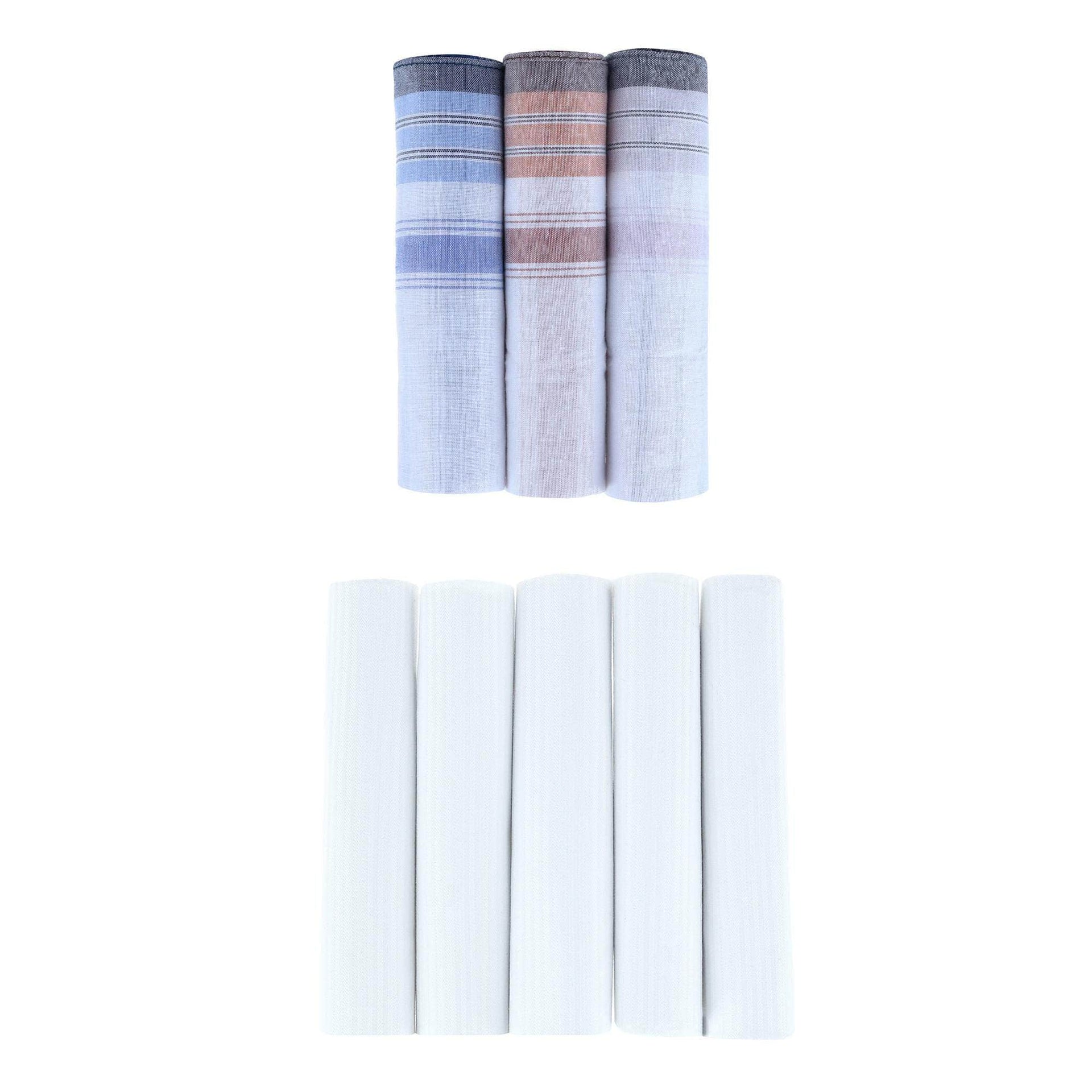 Premium 5 Pack and Checked 3 Pack Cotton Handkerchiefs Set