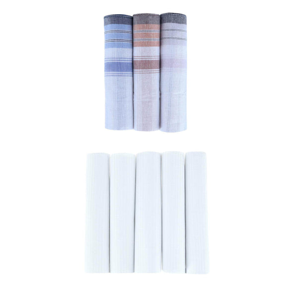 Premium 5 Pack and Checked 3 Pack Cotton Handkerchiefs Set