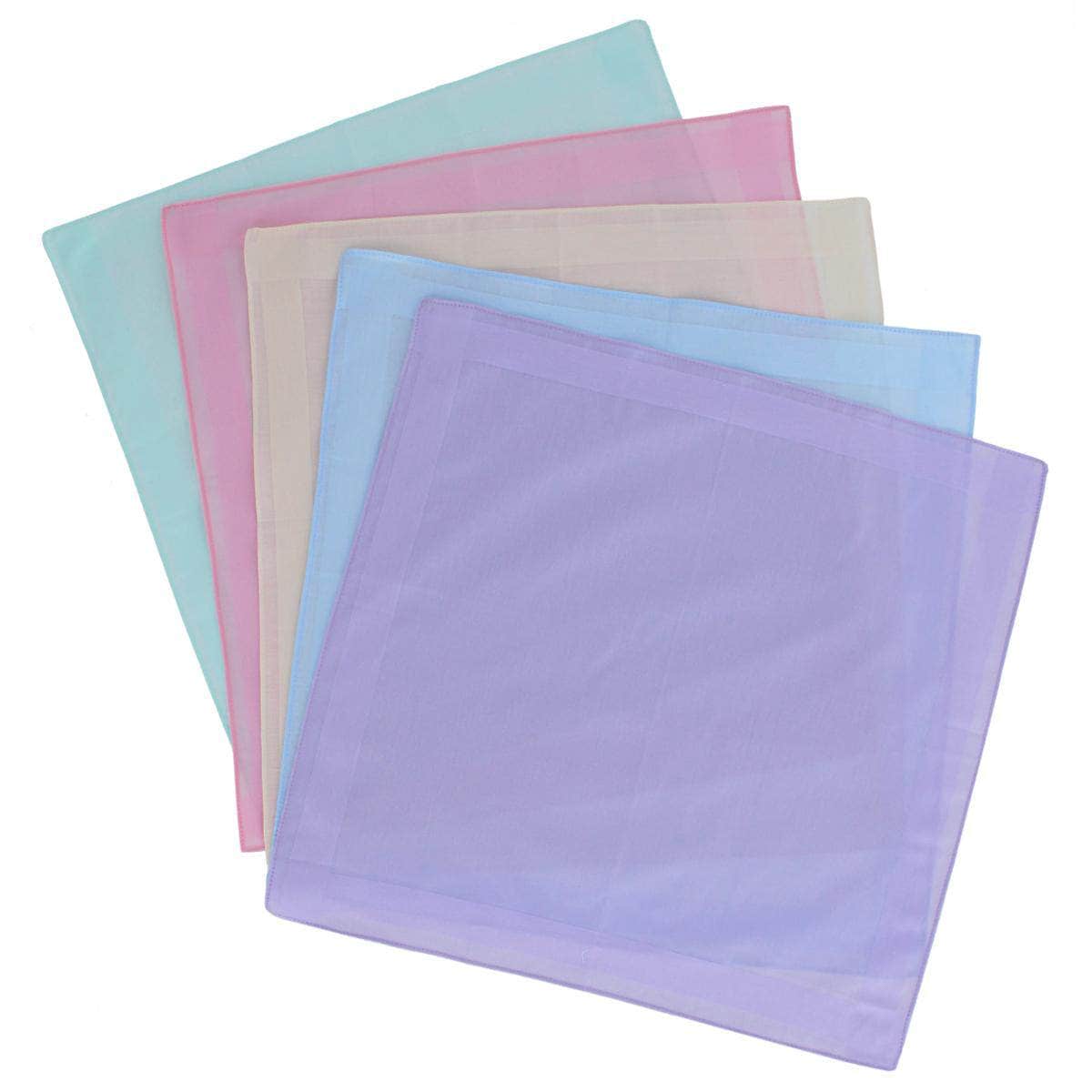 Zayn Brilliant Colored 16x16 Cotton Handkerchiefs (Pack of 5) - Lilac, Pink, Yellow, Light Blue, and Green