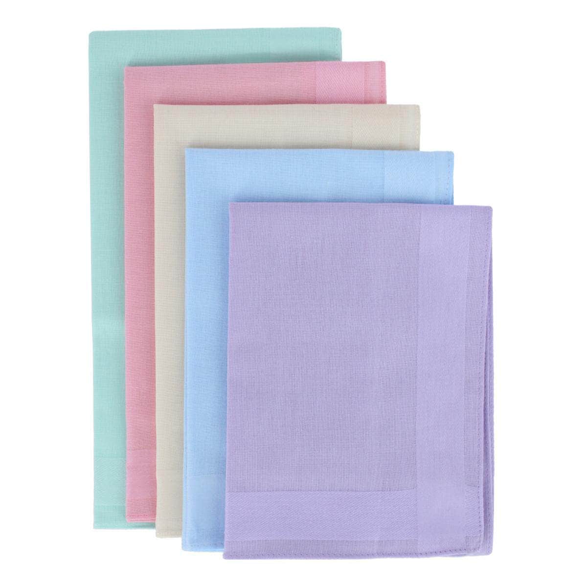 Zayn Brilliant Colored 16x16 Cotton Handkerchiefs (Pack of 5) - Lilac, Pink, Yellow, Light Blue, and Green