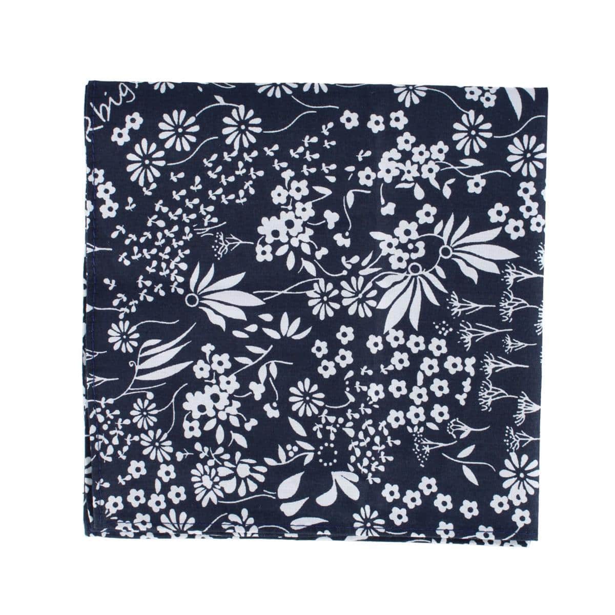 Ezra'a Stately Floral 3 Pack Cotton Handkerchiefs - Black, White, Navy Blue