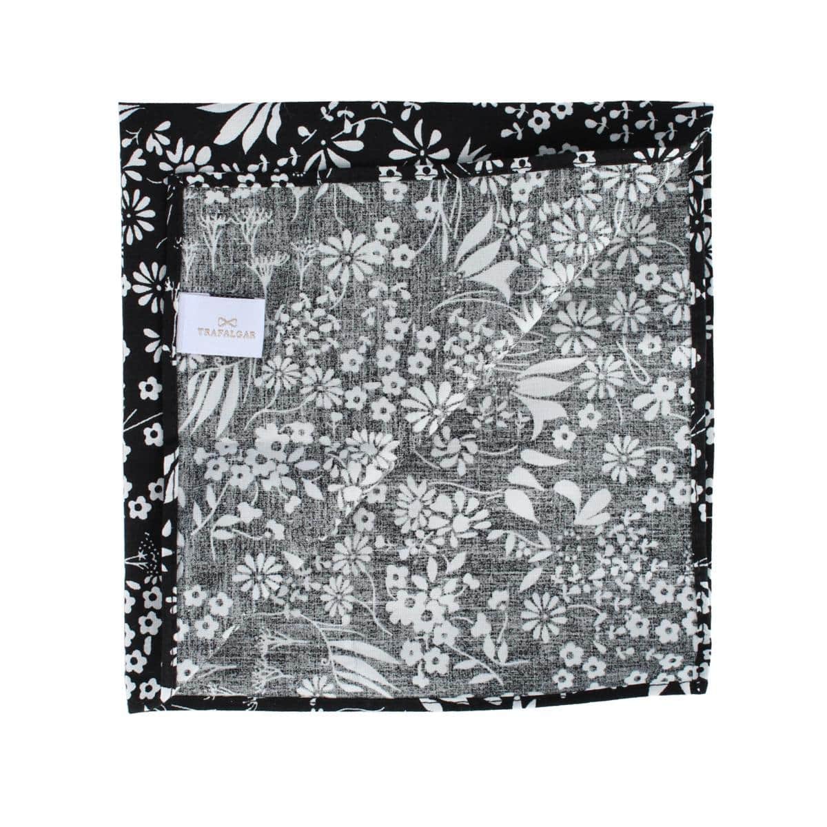 Ezra'a Stately Floral 3 Pack Cotton Handkerchiefs - Black, White, Navy Blue
