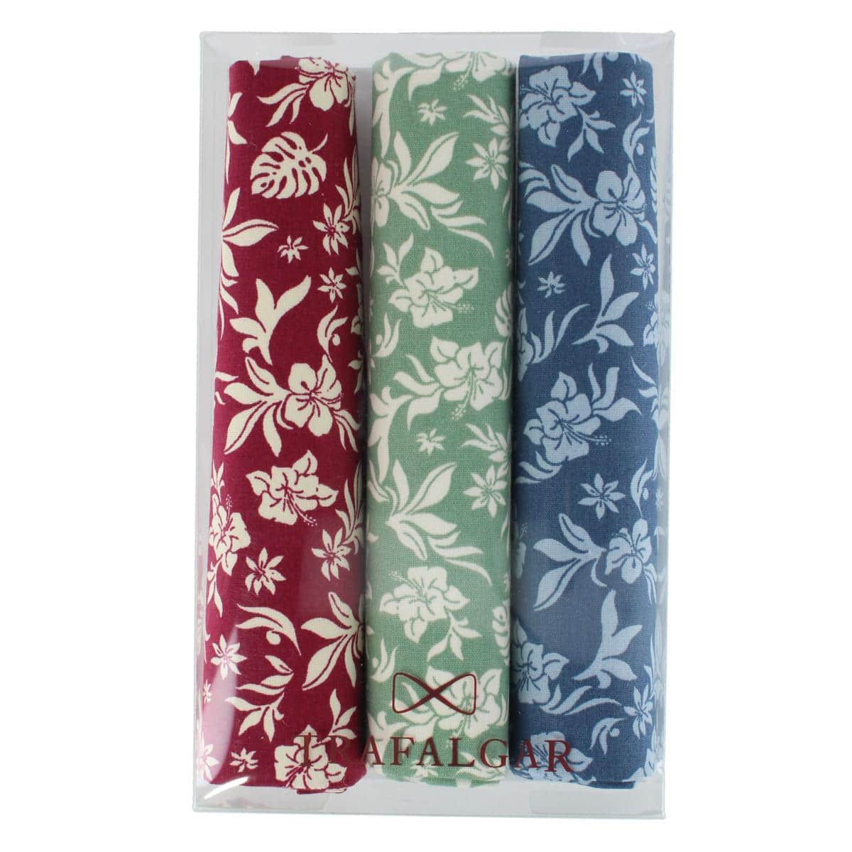Oleander Floral and Vine Patterned Handkerchiefs (Pack of 3) - Red, Sage, Blue