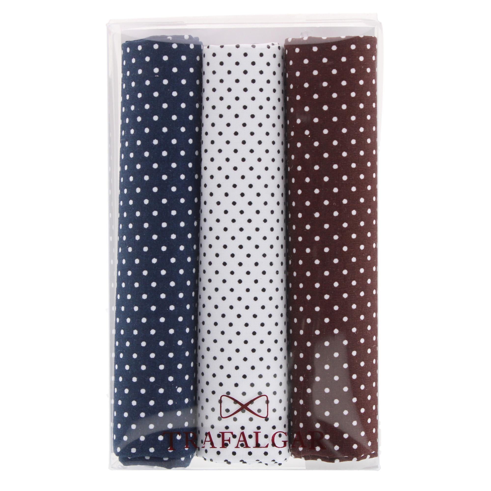 Payton Polka Dots Cotton Handkerchiefs (Pack of 3) - Navy Blue Polka Dots, White Polka Dots, and Brown Polka Dots