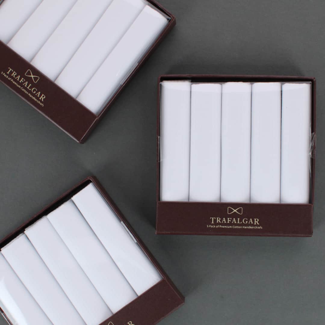 Premium Cotton Pinstripe Handkerchiefs Gift Box 5-Pack White by
