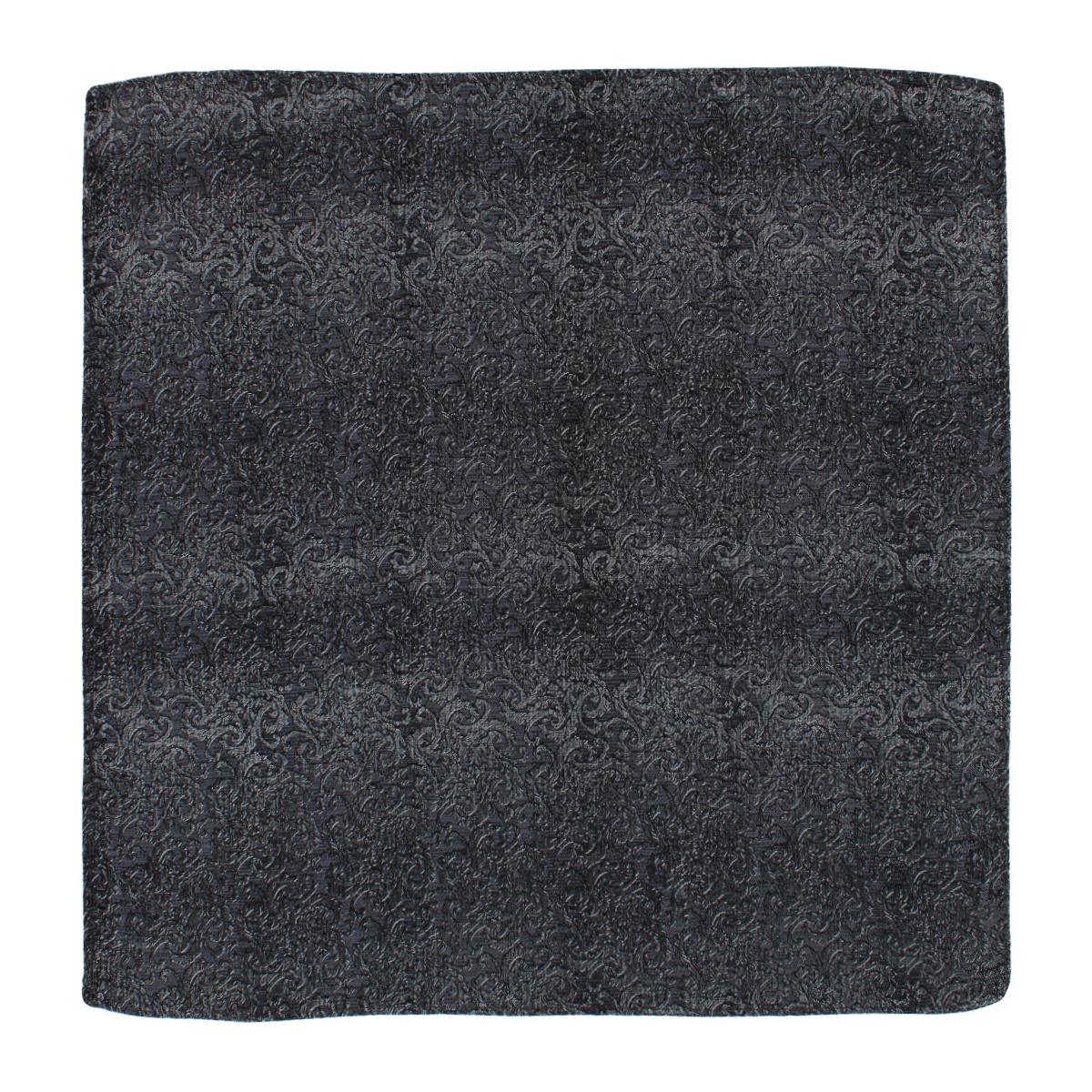 Esteban Scrolling Vines Tone on Tone Silk 12x12 Pocket Square - Silver and Black