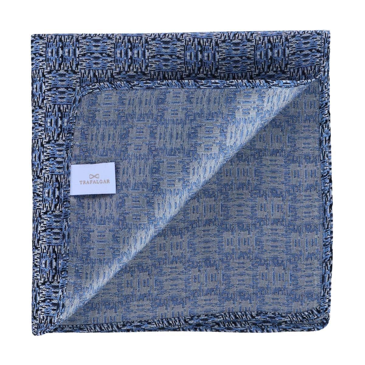 Benito's Blue Basketweave Patterned Silk Pocket Square - Light Blue