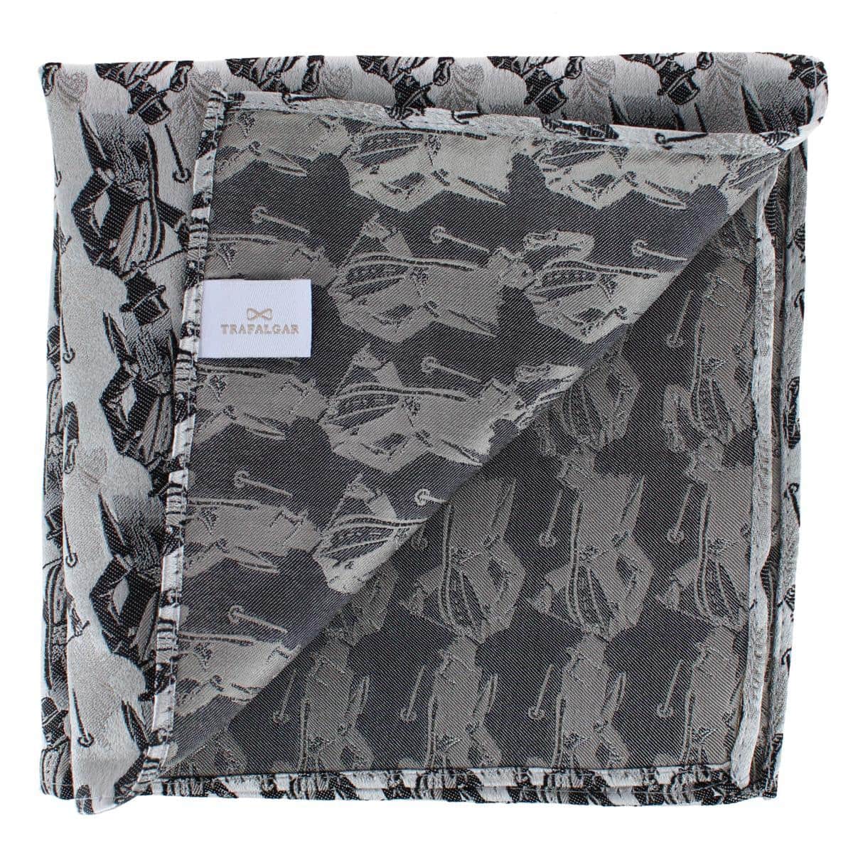 Ambrose Dapper Night 12x12 Silk Pocket Square - Silver and Black