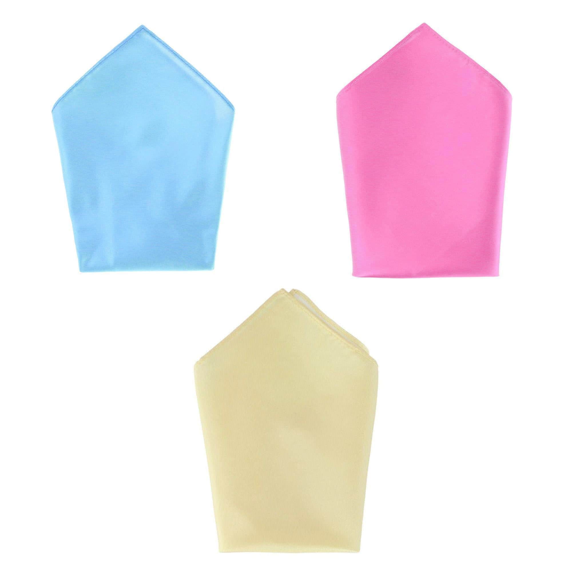 The Gatsby 12 inch Solid Silk Pocket Square Trio - Light Blue, Yellow, Pink