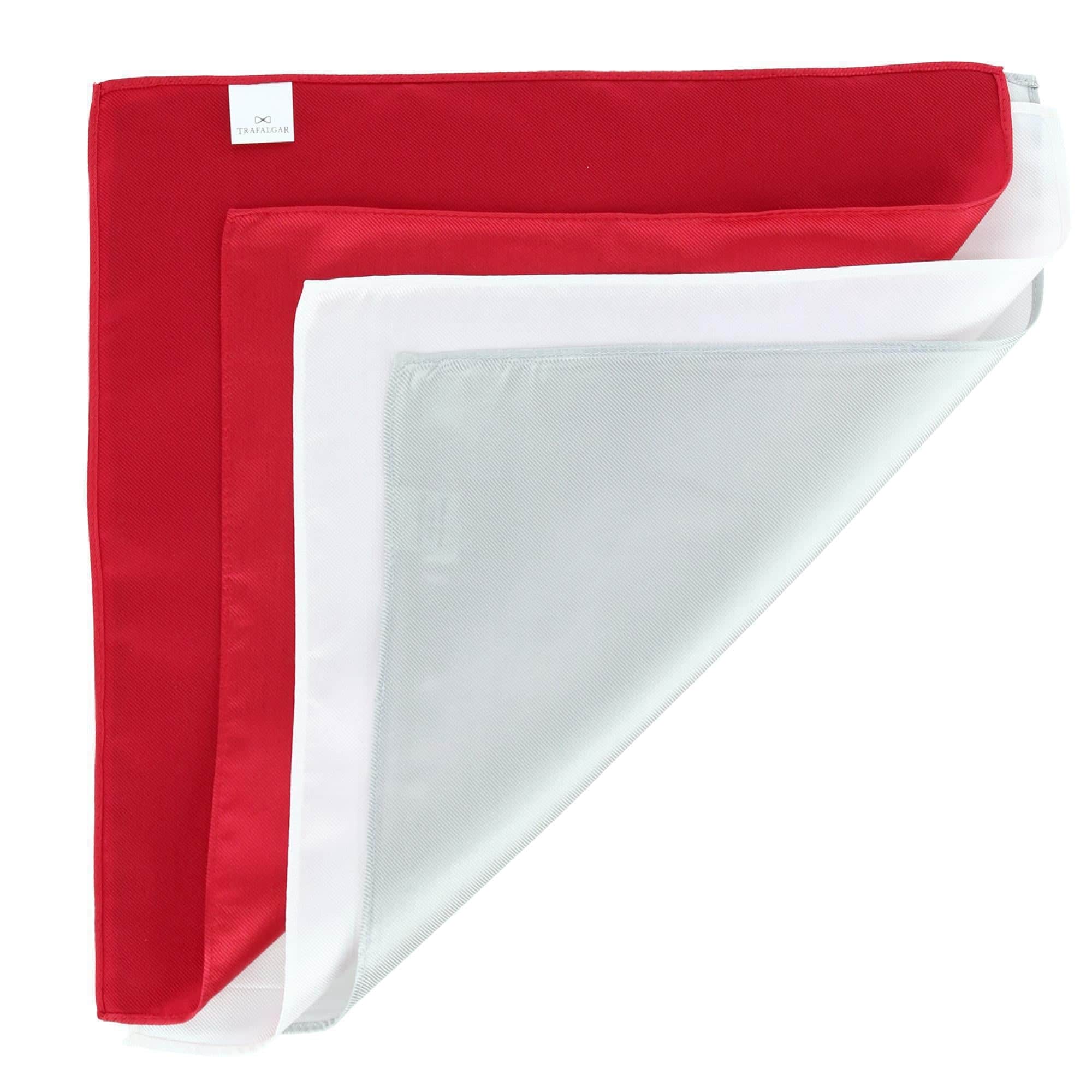 The Gatsby 12 inch Solid Silk Pocket Square Trio - Red, Silver, and White