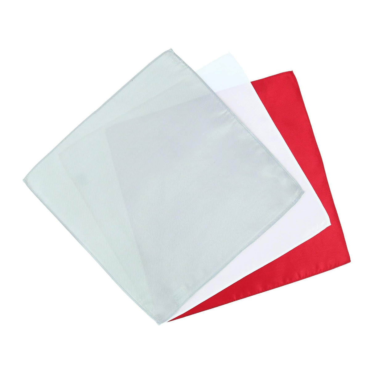 The Gatsby 12 inch Solid Silk Pocket Square Trio - Red, Silver, and White
