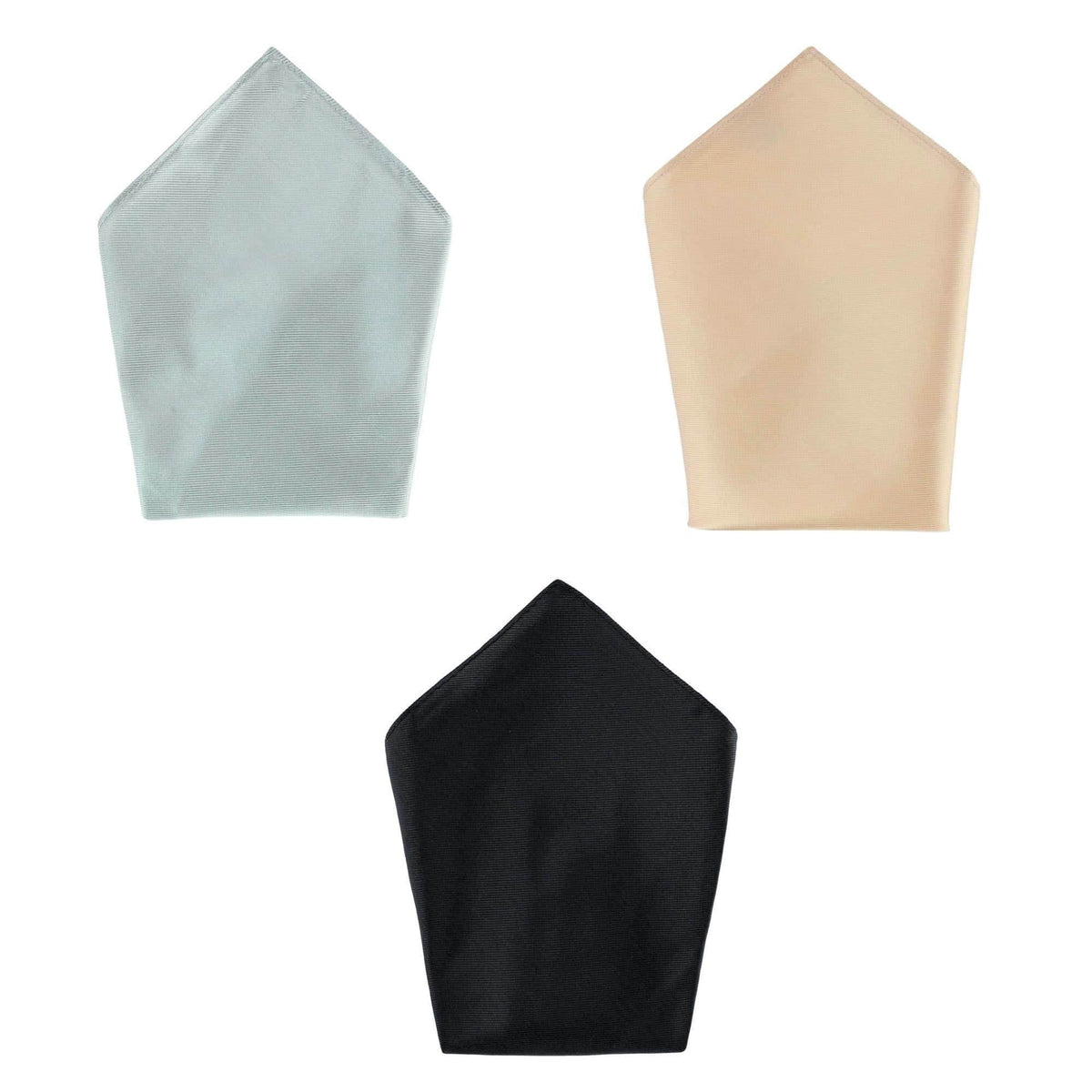 The Gatsby 12 inch Solid Silk Pocket Square Trio - Gold, Black, Silver