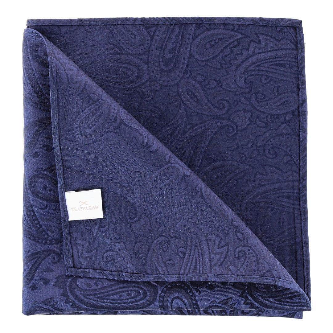 Banbury Tone on Tone Paisley 12 Inch Silk Pocket Square - Navy Blue