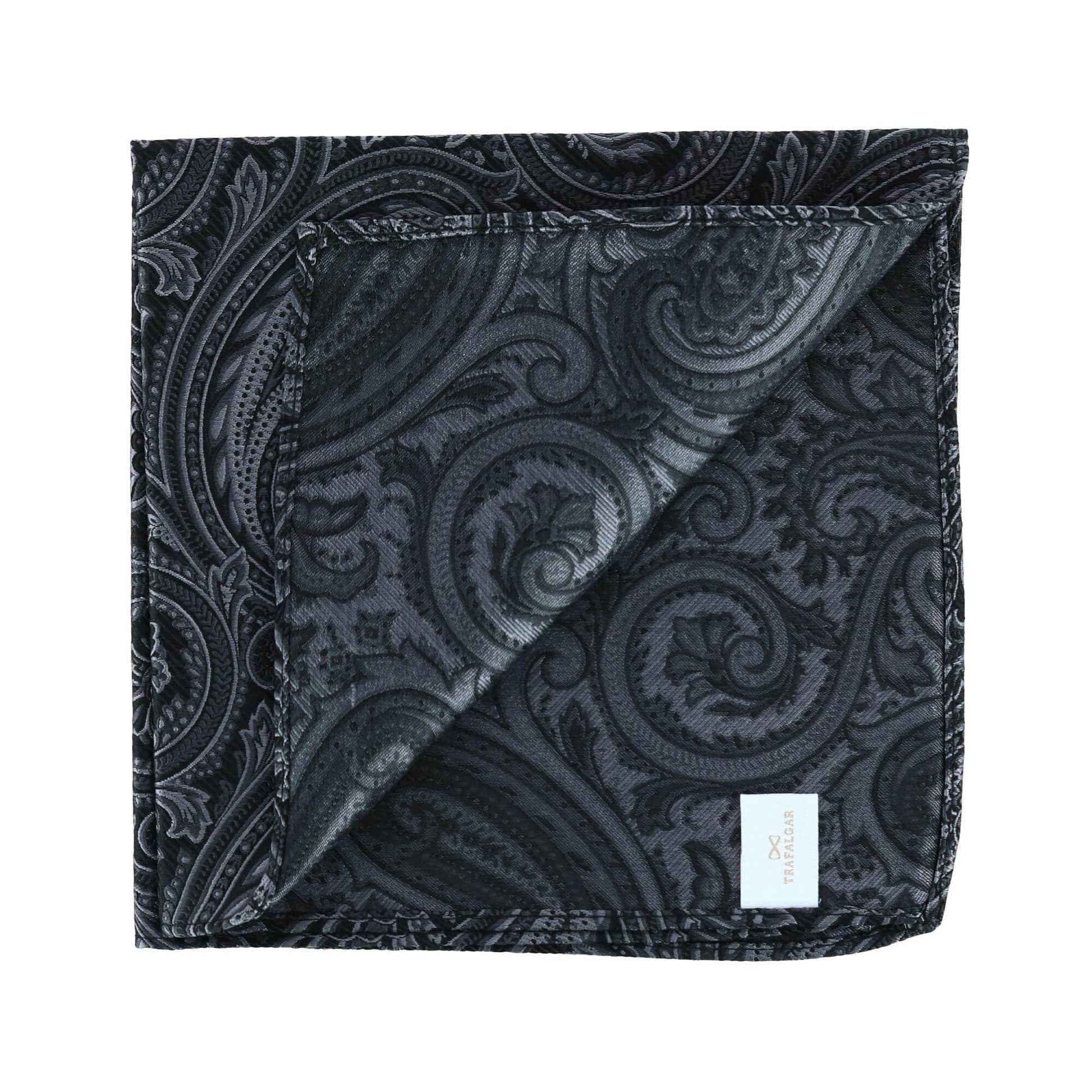 Sobee Collection 12-inch Silk Pocket Square Trio 3 Pack - Black, Light Blue, Pink Paisley