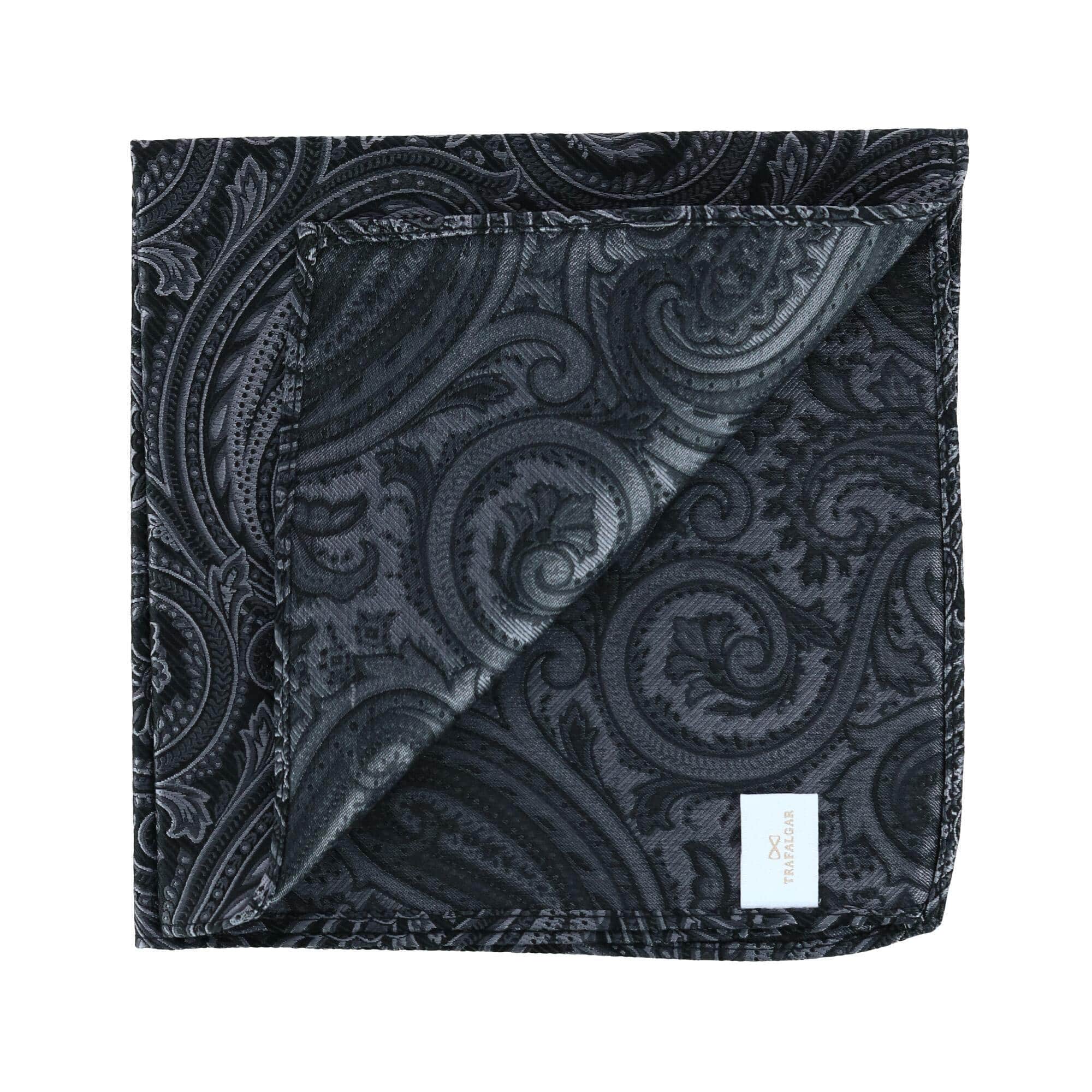 Sobee Collection 12-inch Silk Pocket Square Trio 3 Pack - Black, Light Blue, Pink Paisley
