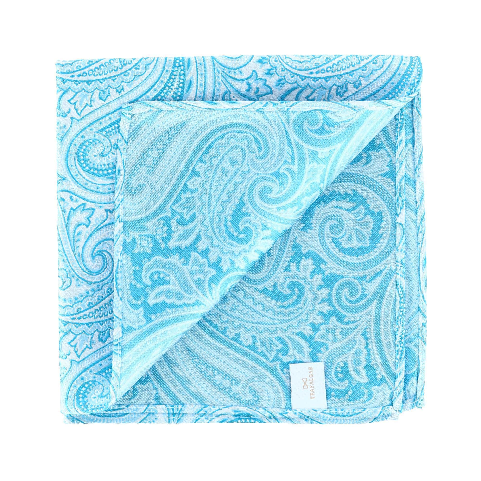 Sobee Collection 12-inch Silk Pocket Square Trio 3 Pack - Black, Light Blue, Pink Paisley