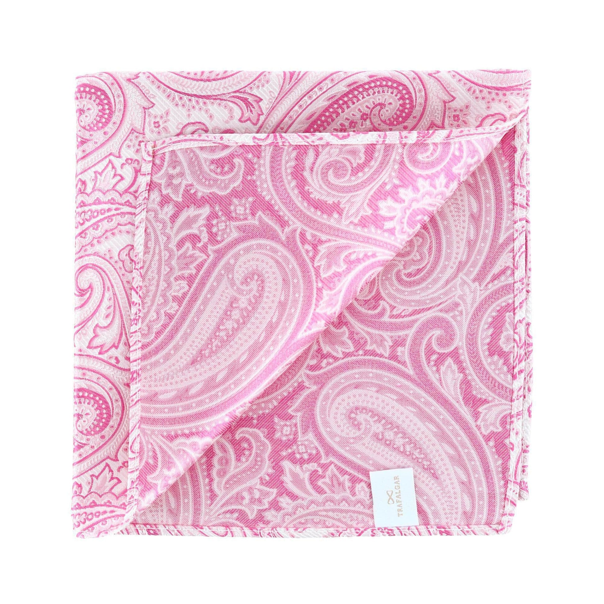 Sobee Collection 12-inch Silk Pocket Square Trio 3 Pack - Black, Light Blue, Pink Paisley