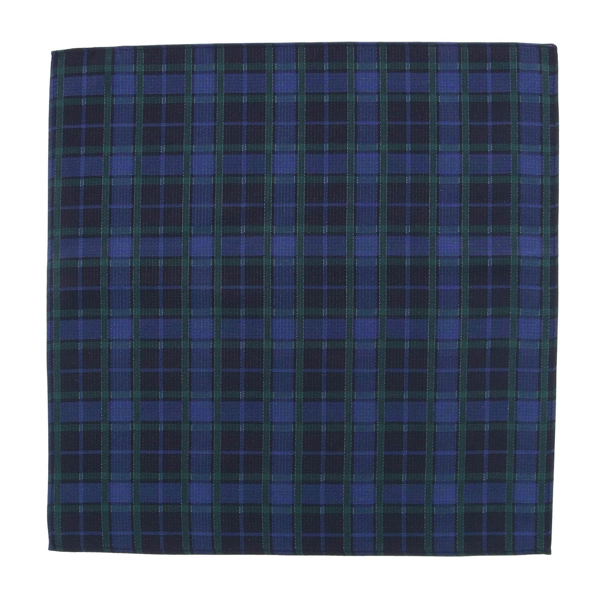 Ives Green and Navy Blackwatch Plaid Silk Pocket Square - Green and Navy Plaid