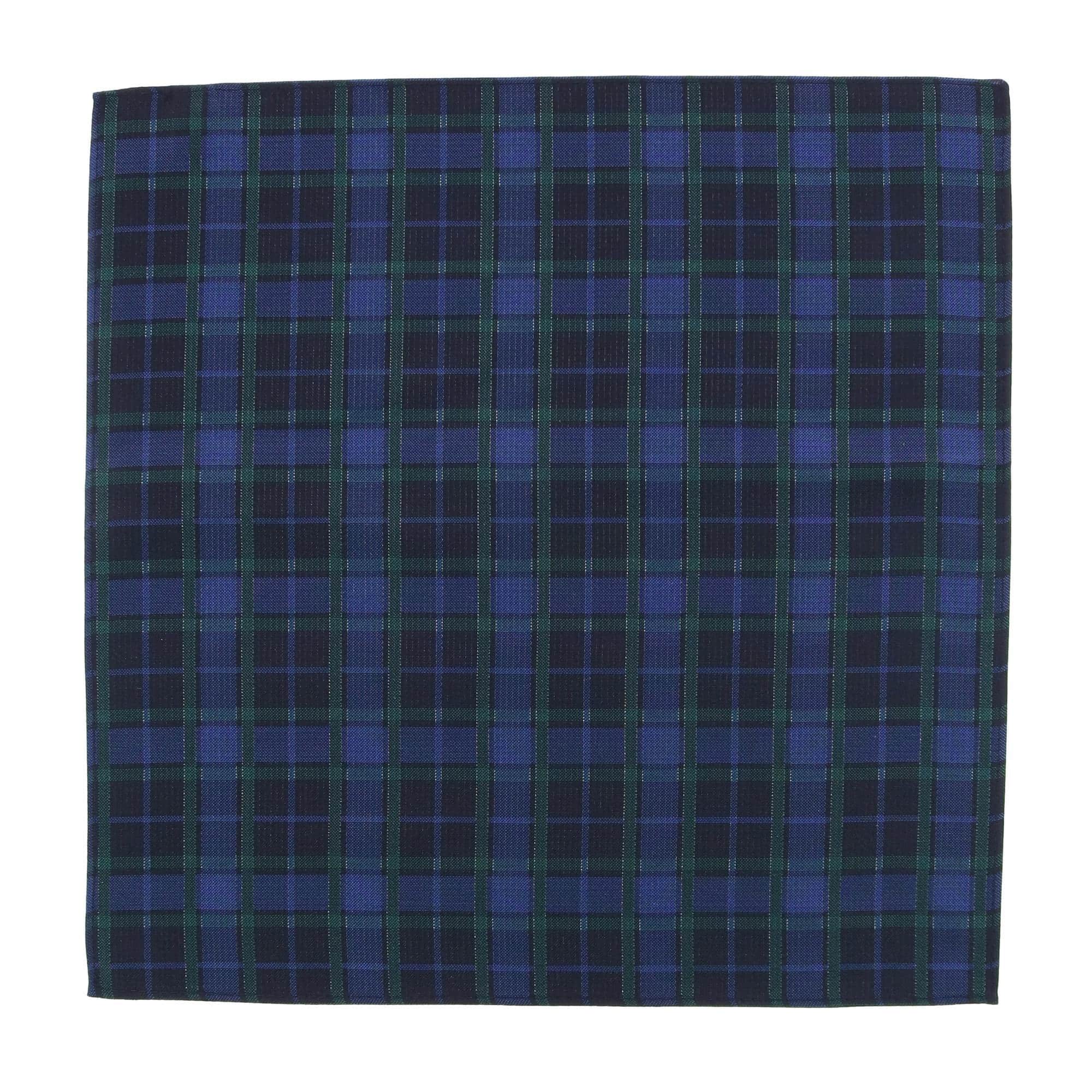 Ives Green and Navy Blackwatch Plaid Silk Pocket Square - Green and Navy Plaid