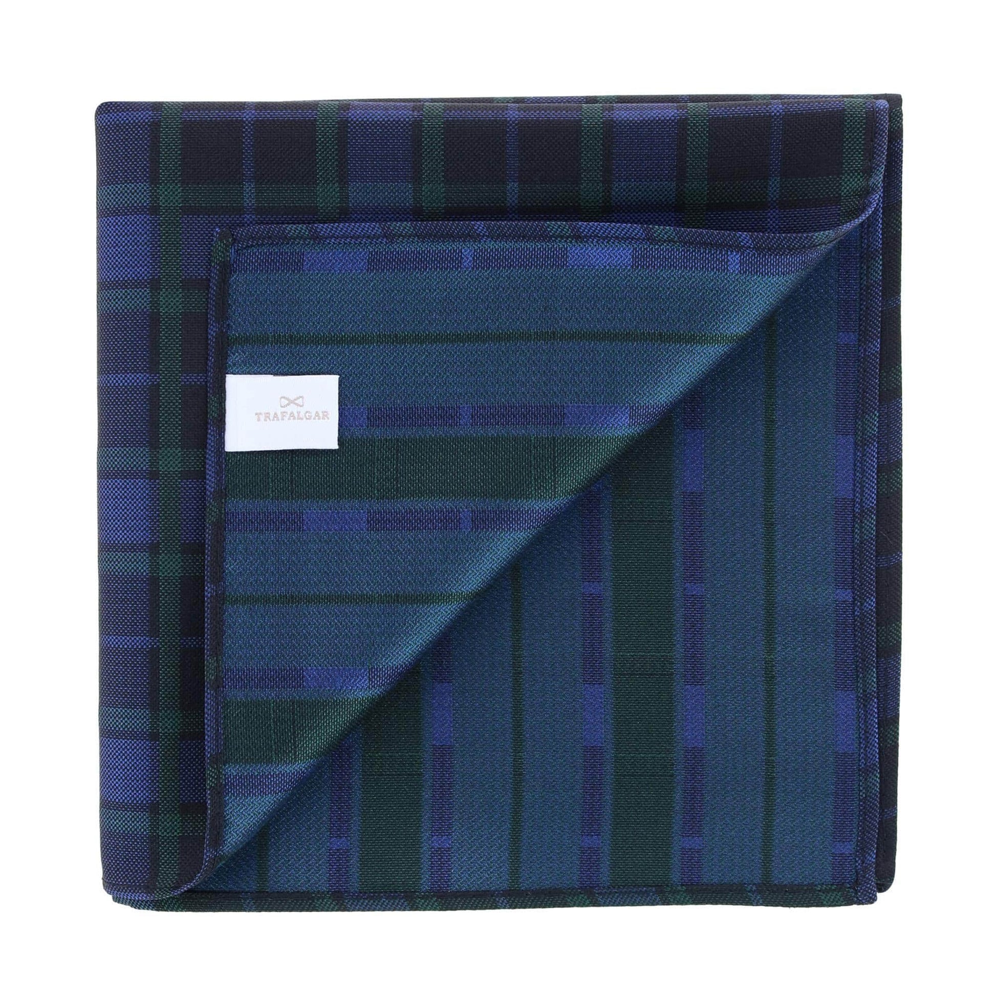 Ives Green and Navy Blackwatch Plaid Silk Pocket Square - Green and Navy Plaid
