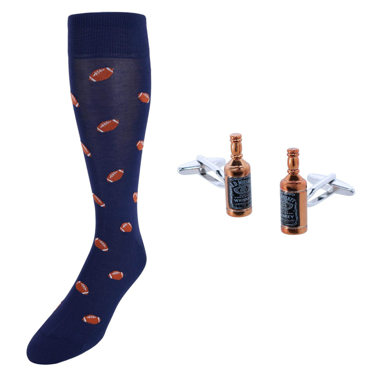 Cheers Whiskey Cufflinks & Touchdown Football Mid Calf Socks