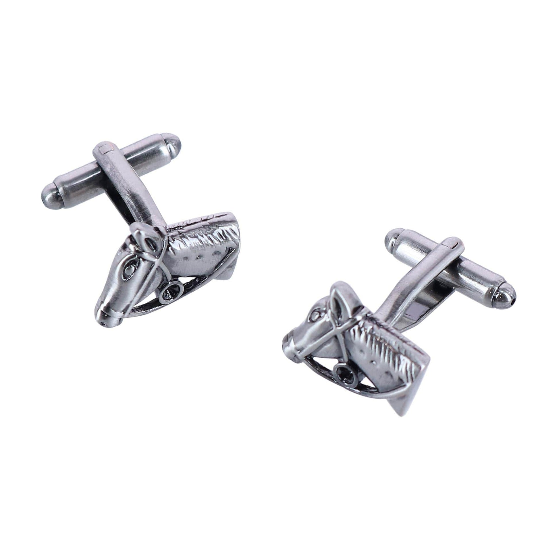 Off To The Races Horse Head Novelty Cufflinks (1 Pair) - Silver