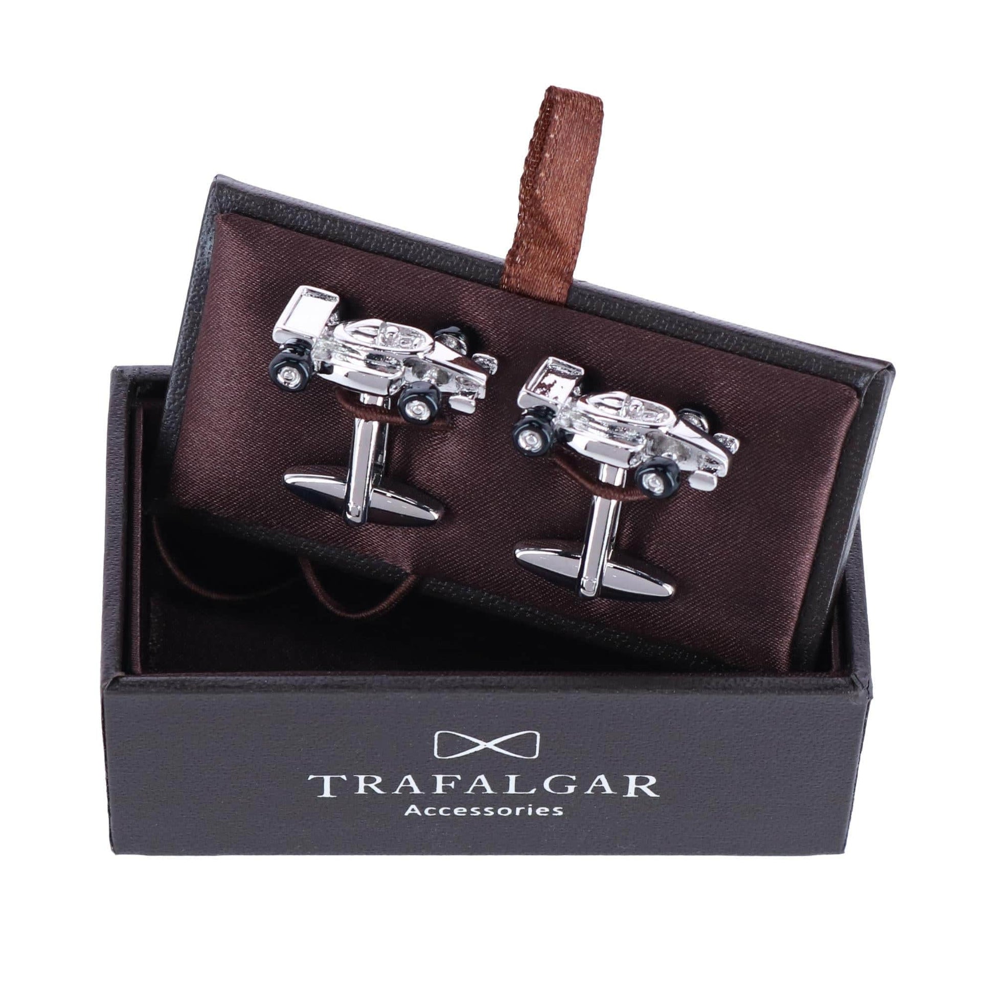 Finish Line Racecar Novelty Cufflinks (1 Pair) - Silver