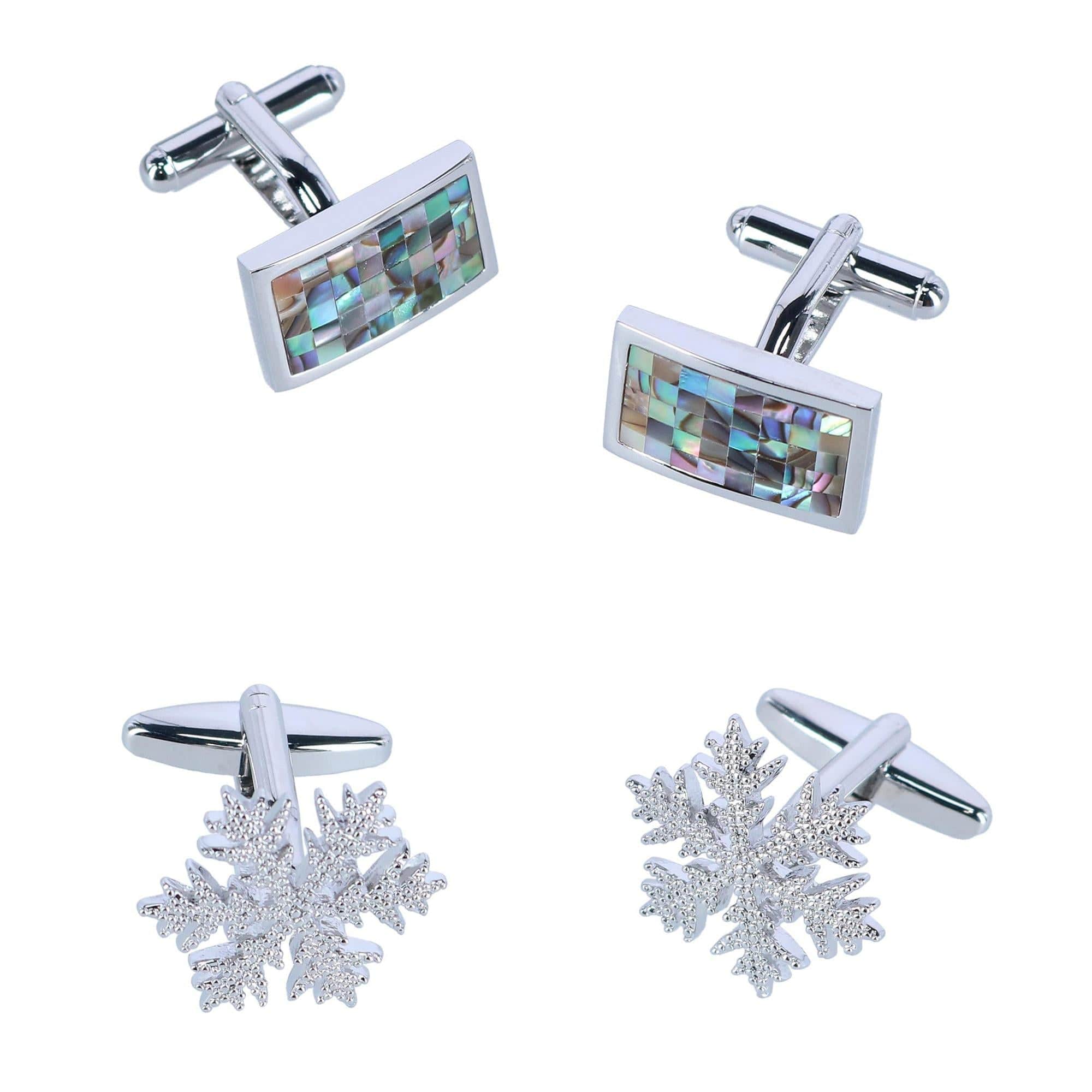 Cufflink Holiday Pack Snowflake and Mother of Pearl Set - Silver