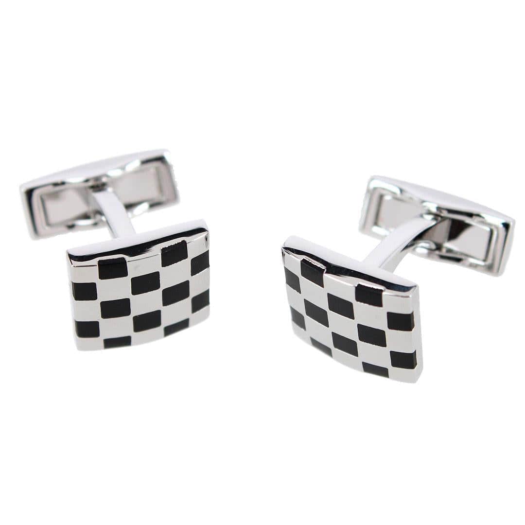 Checker Board Regal Cufflinks - Silver and Black