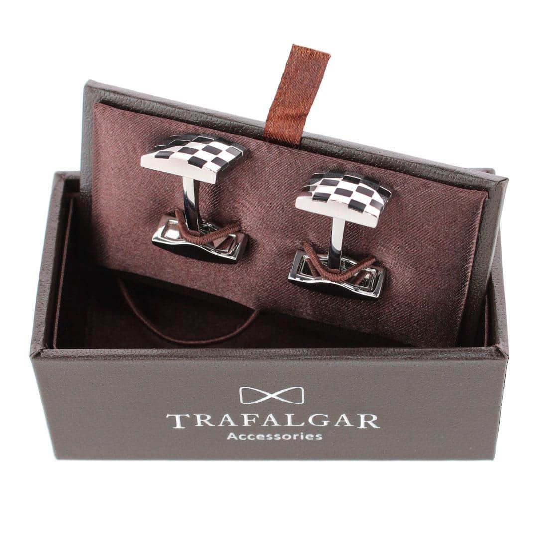Checker Board Regal Cufflinks - Silver and Black