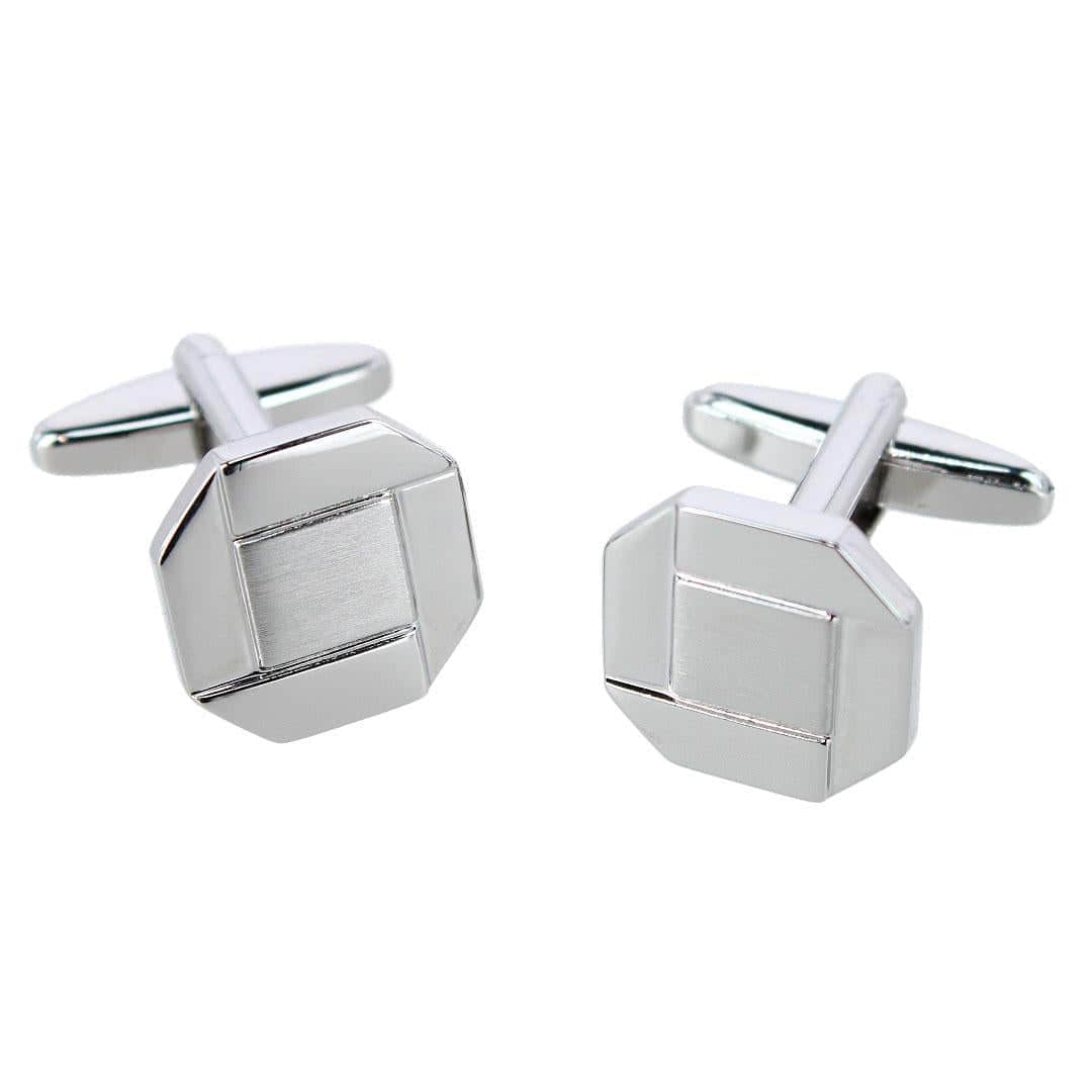 Octagon Detailed Silver Cufflinks - Silver